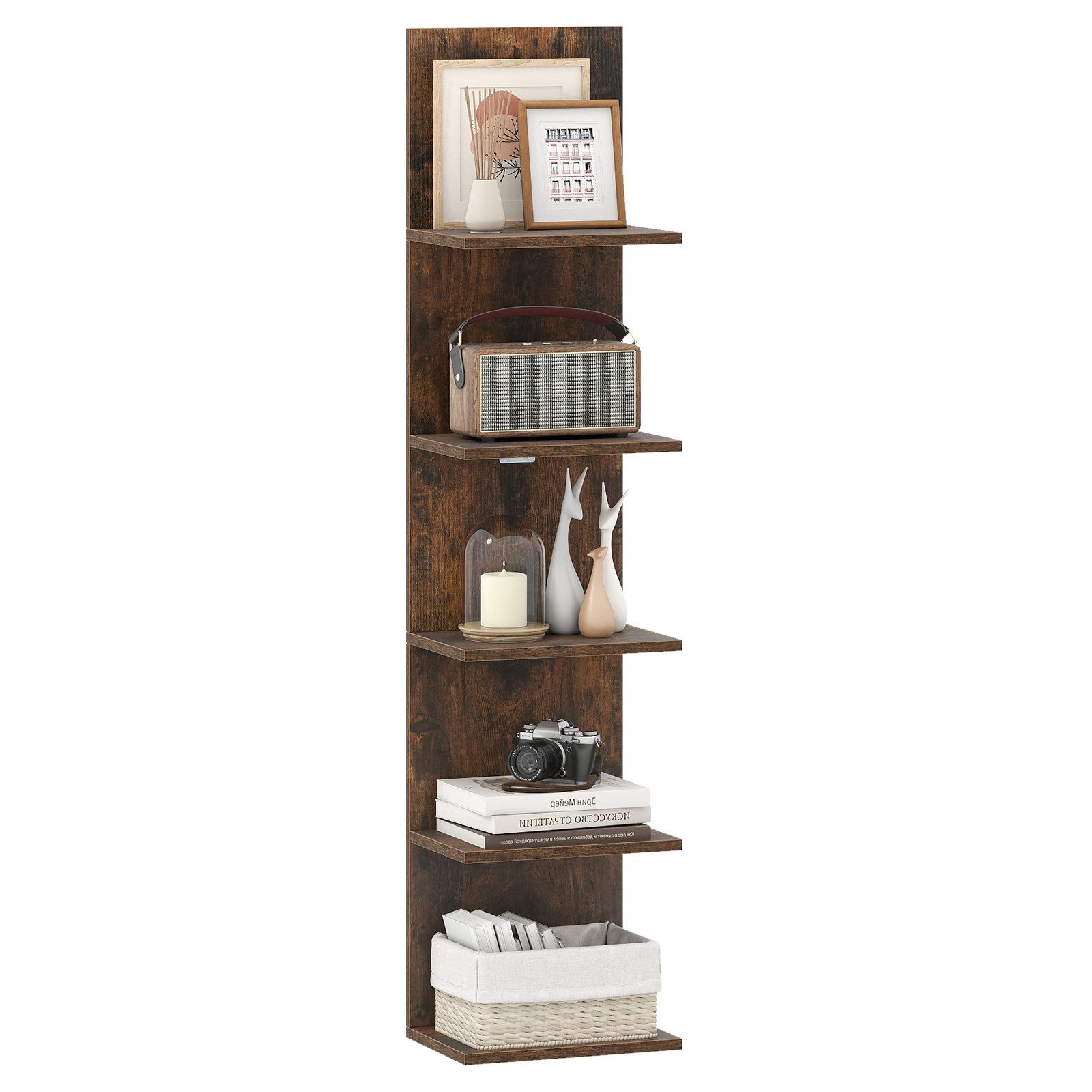 COSTWAY Wandregal, Holz Hängeregal vertikal Schweberegal Küche 30x21,5x129cm