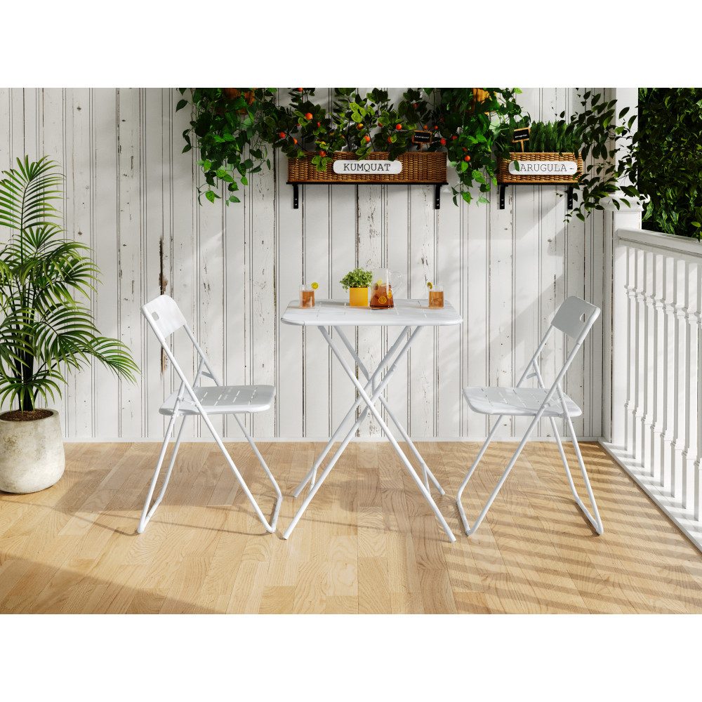 BBWL Gartenlounge-Set Stahl E-Coating wetterfest 2 Stühle 1 Tisch platzsparend, Outdoor Bistro Set 3-teilig Klappbar Gartenmöbel Balkon Terrasse