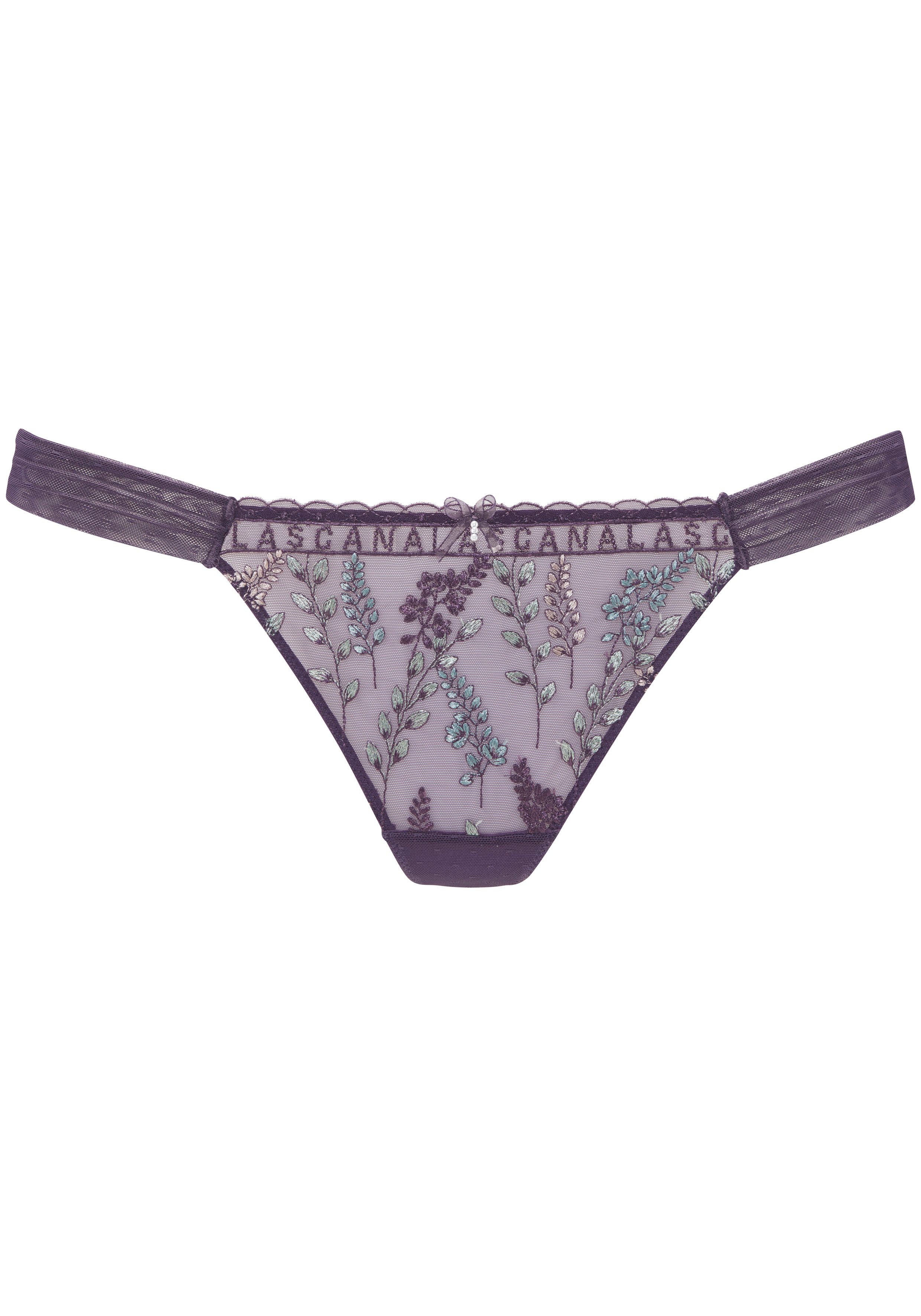 LASCANA String Mirabel, Amira-Kollektion aus Mesh mit glänzender Blumenstickerei, transparente Unterwäsche