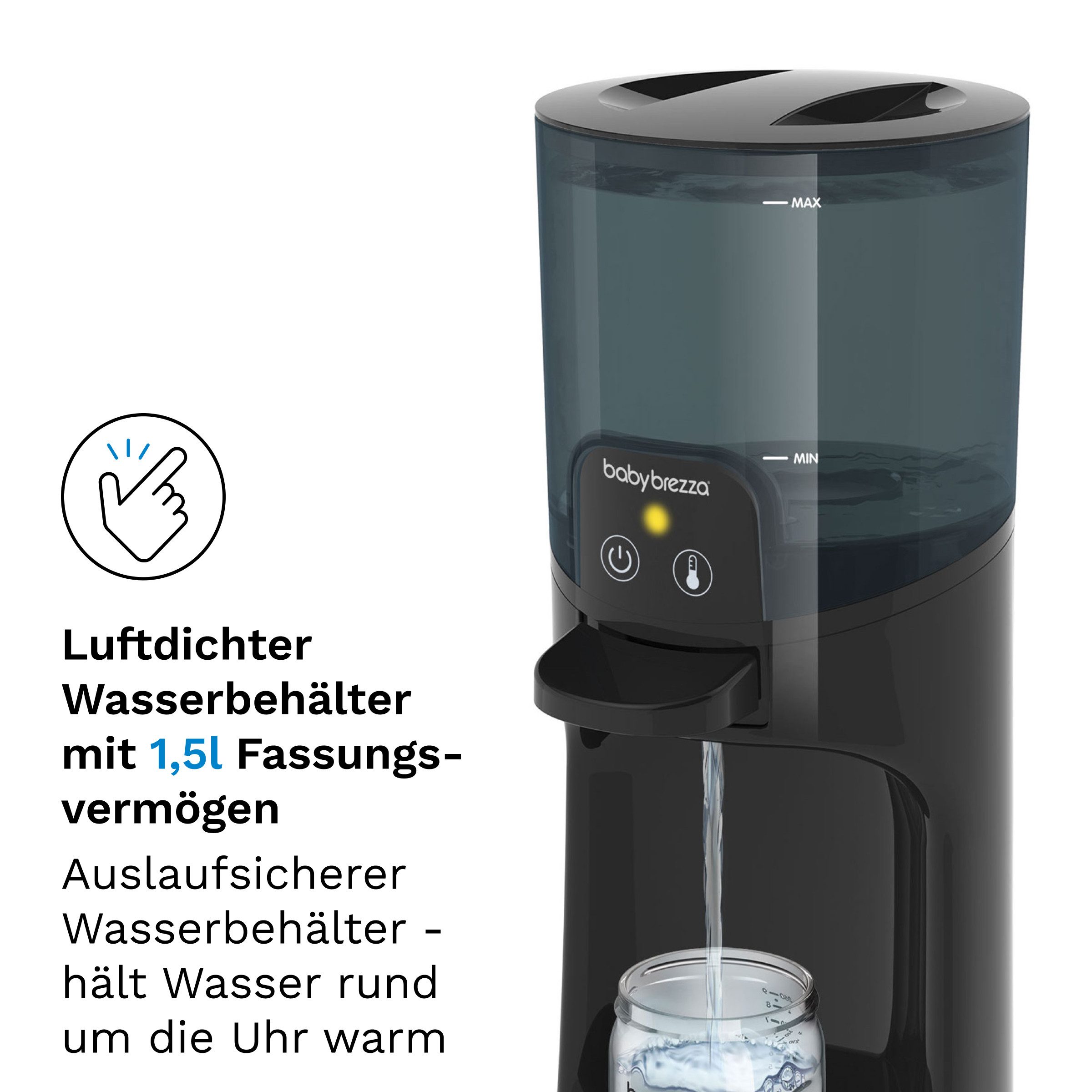 Baby Brezza Babyflaschenwärmer Wasserwärmer für Babynahrung mit 3 Temperaturstufen & Schnellfunktion, Sofort warmes Wasser mit 3 Temperaturstufen – ideal für Fläschchen