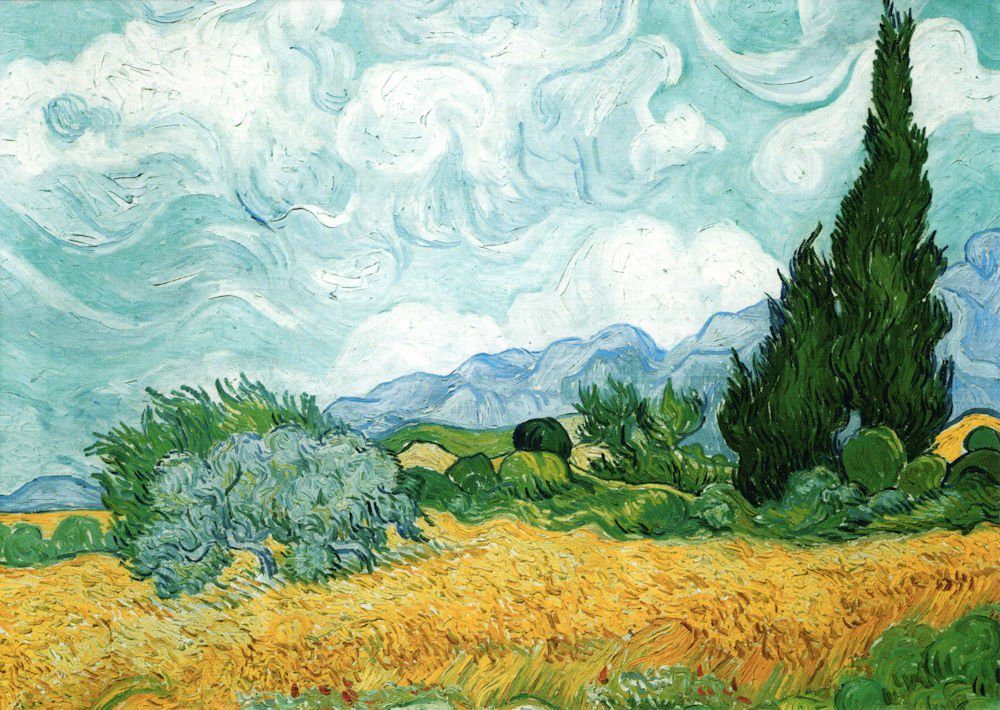 Postkarte Kunstkarte Vincent van Gogh "Weizenfeld mit Zypressen"