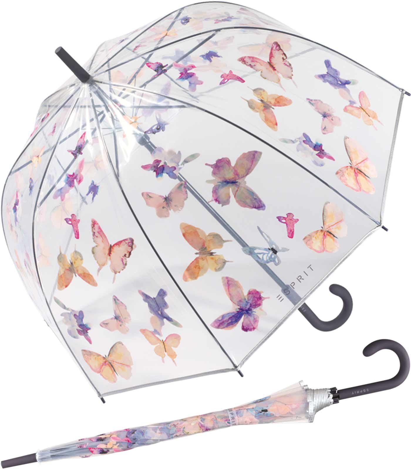 Langregenschirm transparent Butterfly Esprit mit Automatik Glockenschirm durchsichtig Dance,