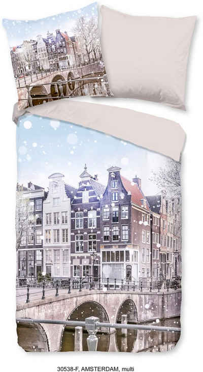 Wendebettwäsche Amsterdam Houses, good morning, Biber, Flanell, 2 teilig, 100% Baumwolle/ Flanell (Biber)