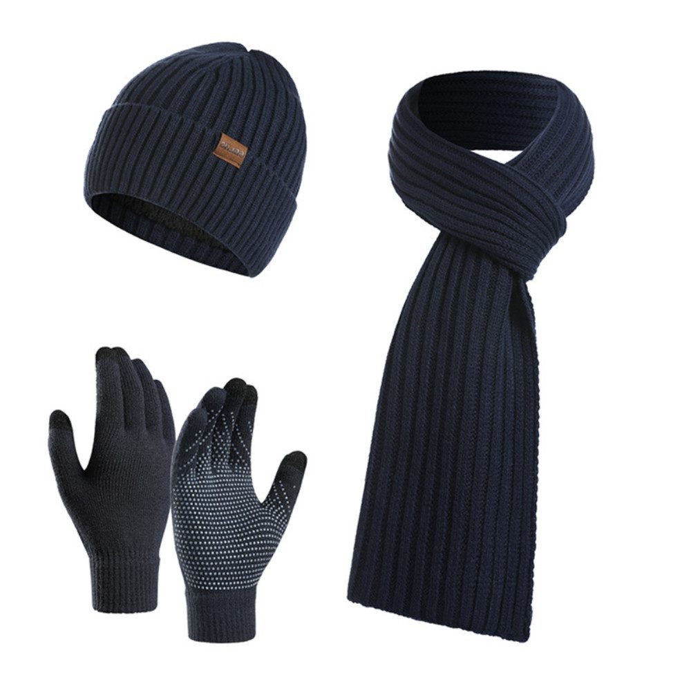 Blusmart Strickmütze Mütze, Schal und Touchscreen-Handschuhe Set (Wintermütze, Thermohandschuhe, Schal, Strickmütze 3-teilig) Winter-Accessoires für Männer und Frauen