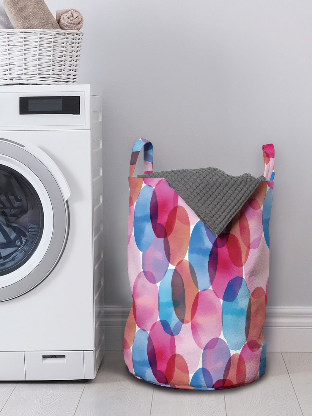 Wäschekorb Abstrakte Abakuhaus Aquarell mit Griffen für Wäschesäckchen Formen Kunst Kordelzugverschluss ovale Waschsalons,