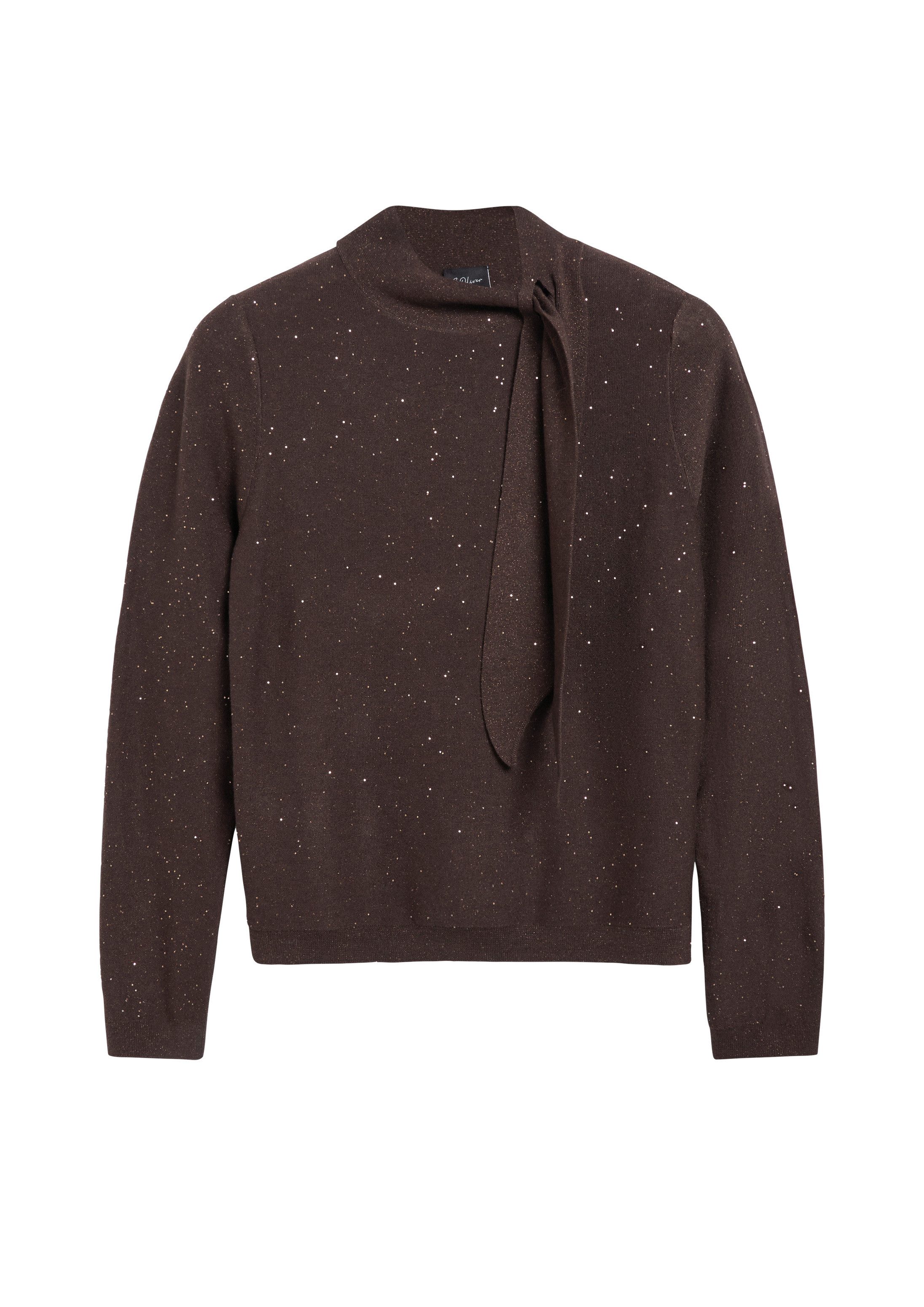 s.Oliver Longpullover Strickpullover Feinstrickpullover mit Pailletten und Schluppe
