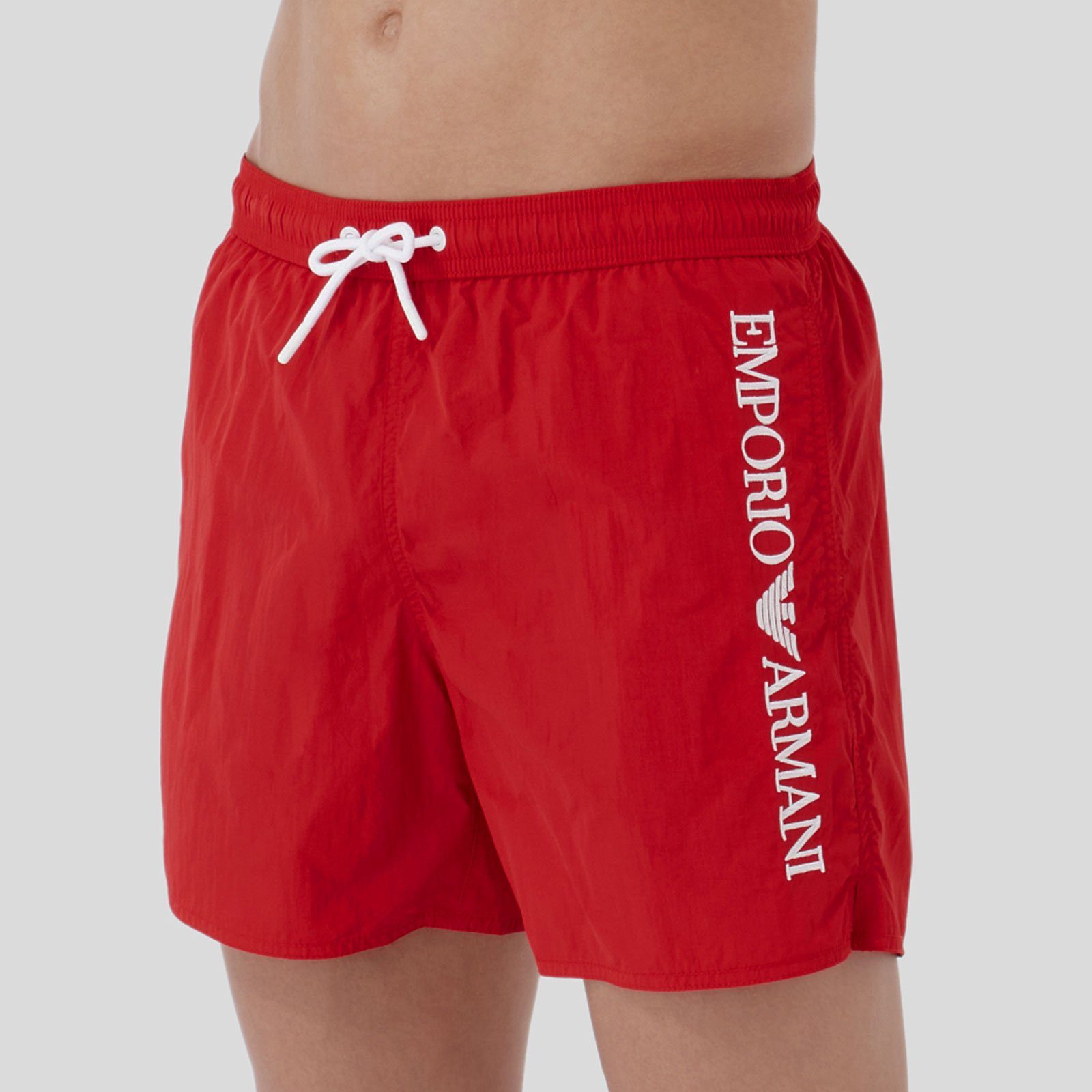 Emporio ruby Boxer vertikalem red 00173 Markenschriftzug Beachwear Mid mit Boxer-Badehose Armani
