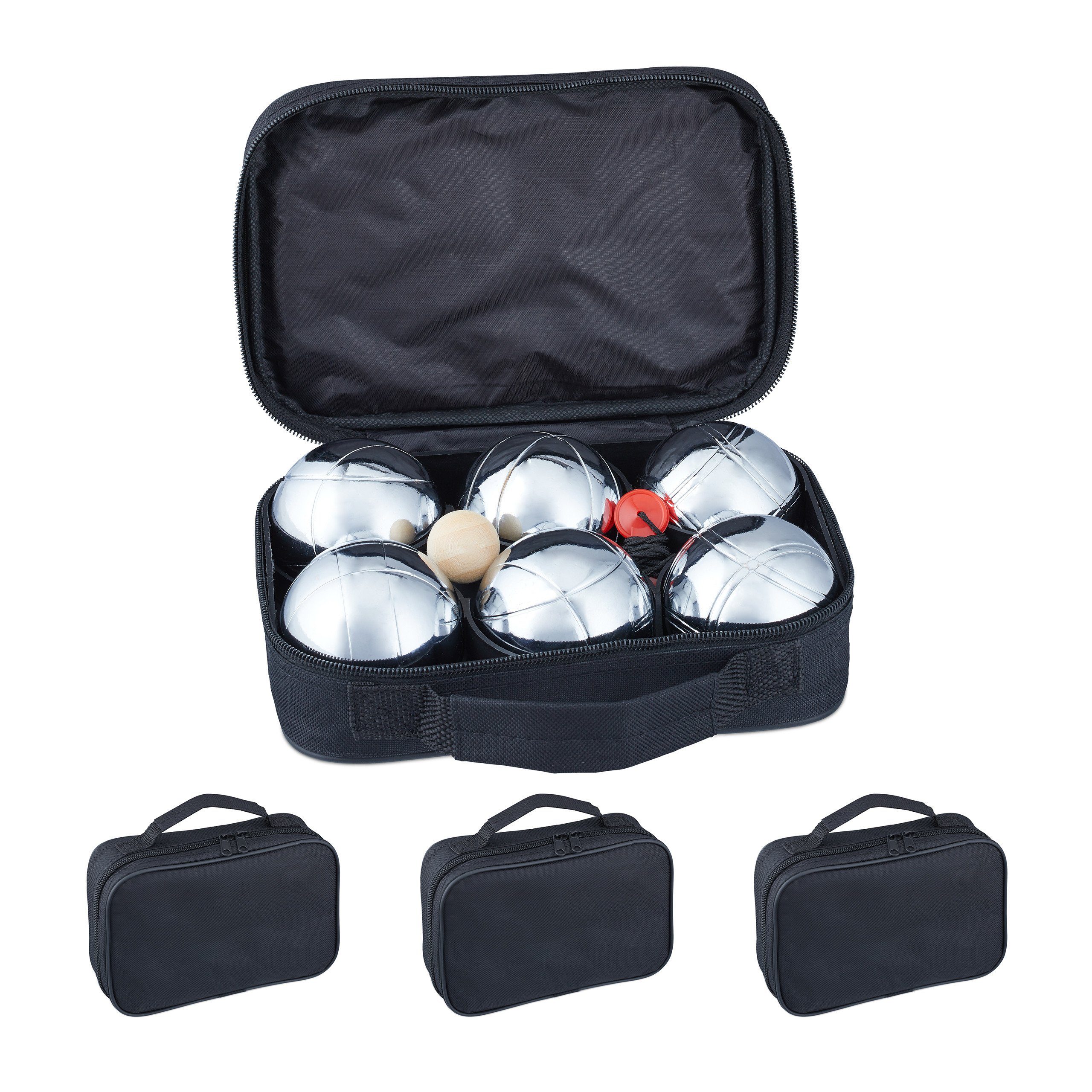 relaxdays Bowlingball 4 x Boule Set Metall 6 Kugeln