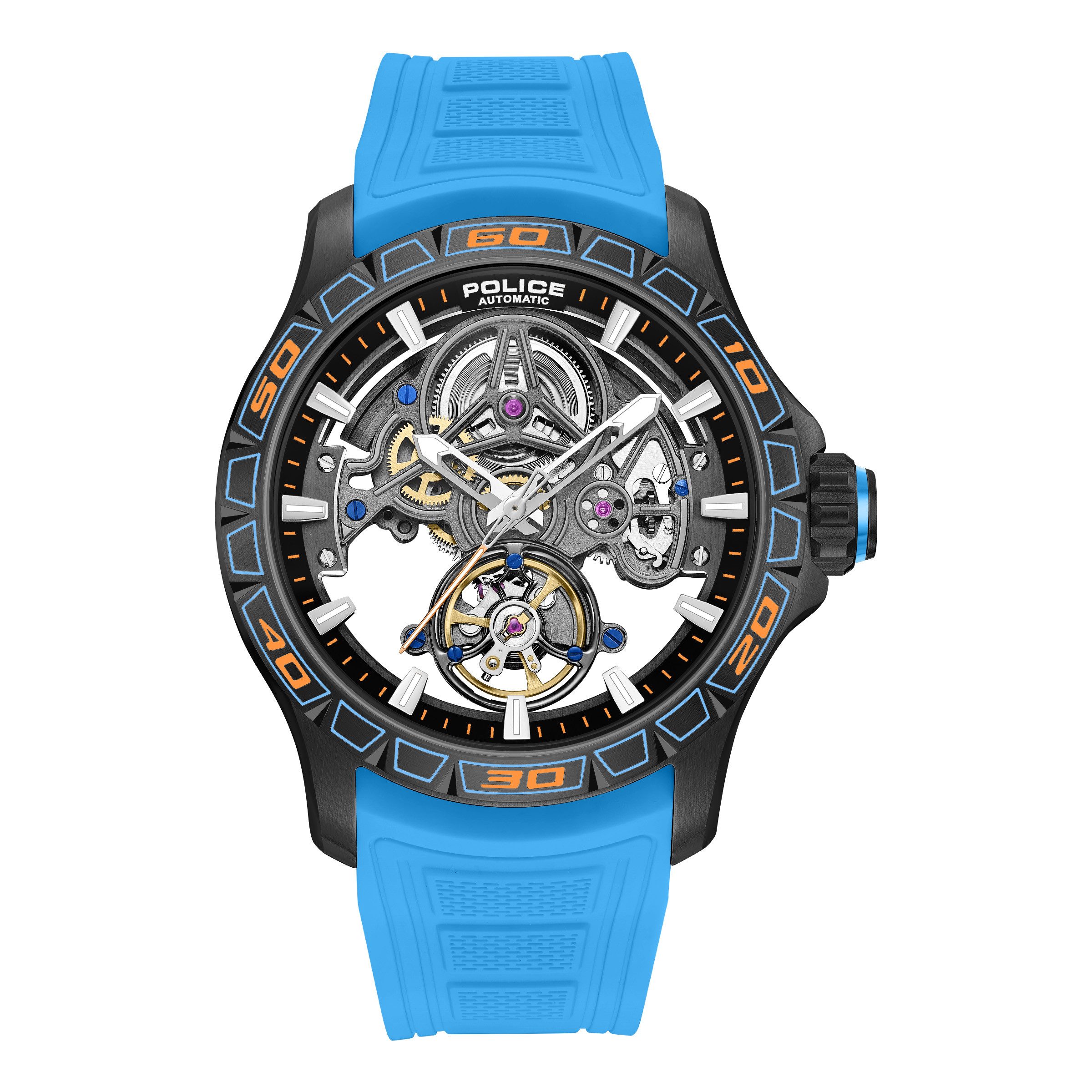Police Automatikuhr Spirit PEWGR0097804, Armbanduhr, Herrenuhr, Mechanische Uhr, Silikonarmband, analog