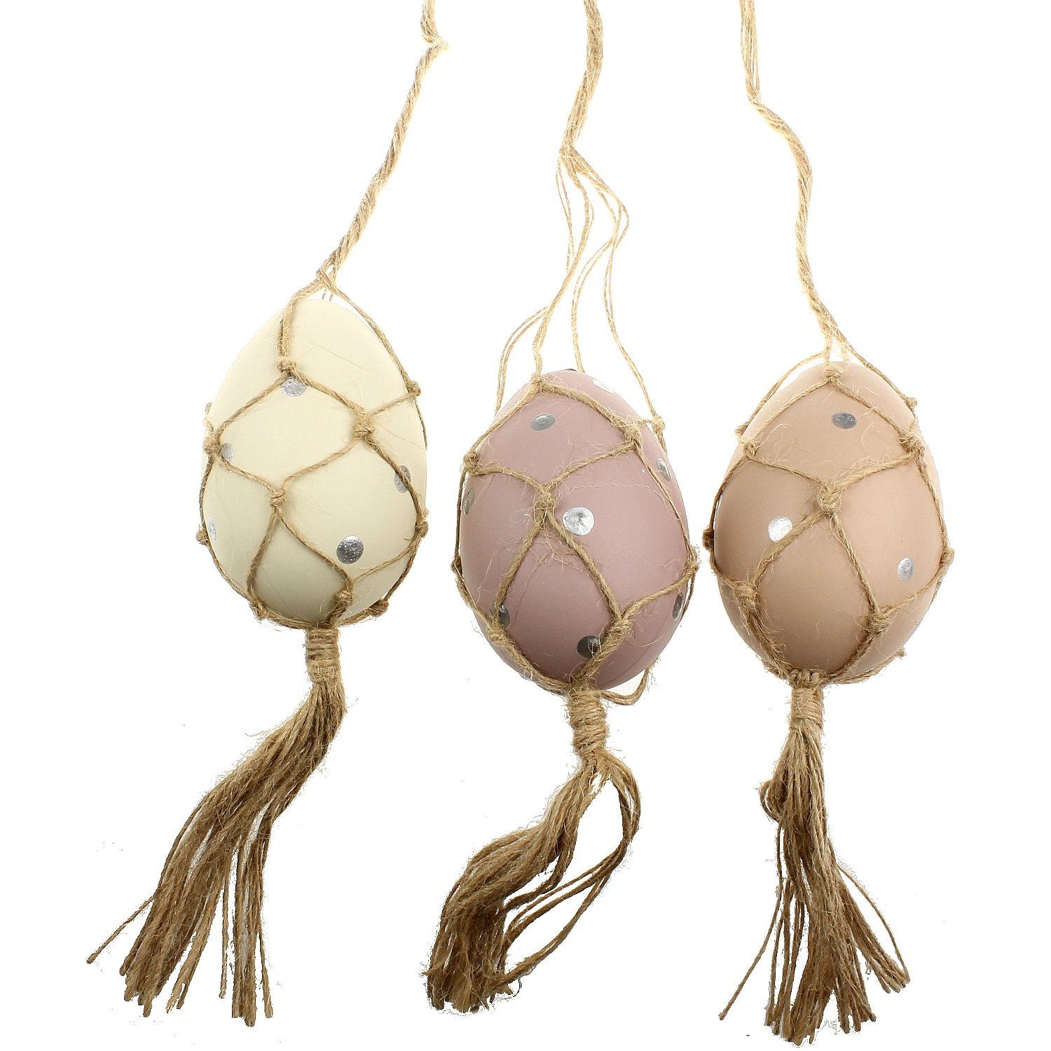Macosa Home Hängedekoration Osterdeko Ei Osterdekoration Dekoeier Frühlingsdeko Osterei Hängedeko (3 St., Fensterdeko bunt), 3er Set Eier-Hänger mit Punkten zum Hängen Ostereier