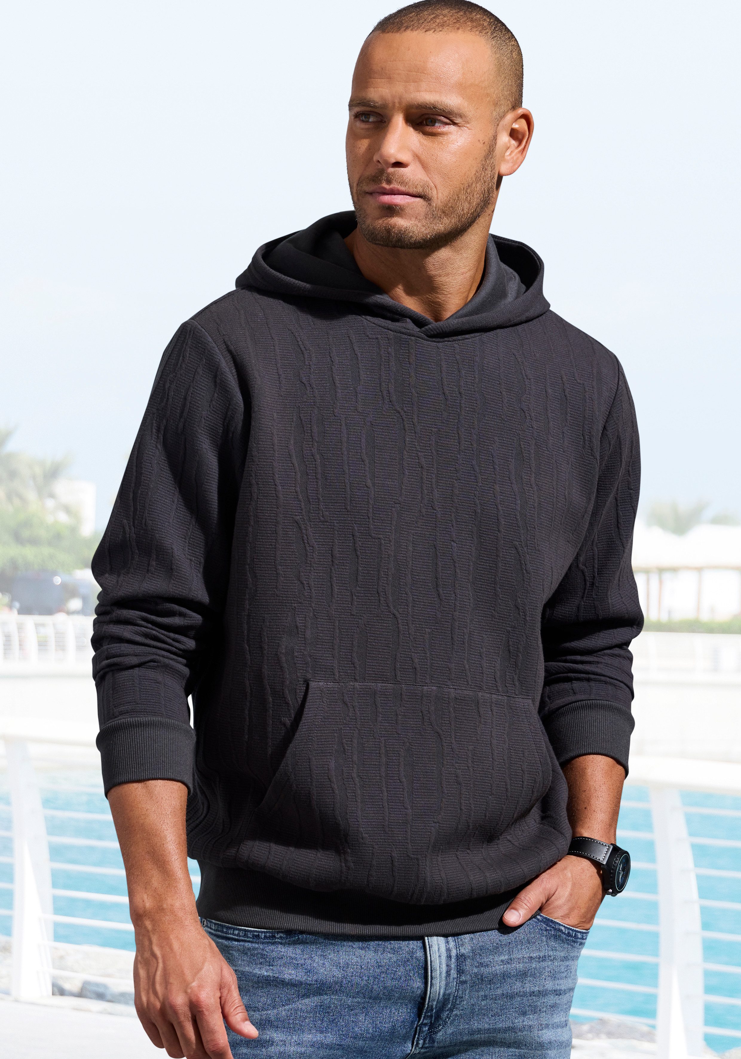 John Devin Hoodie - Struktur Sweat mit Kapuze innen angeraute Sweatware mit besonderer Struktur-Optik