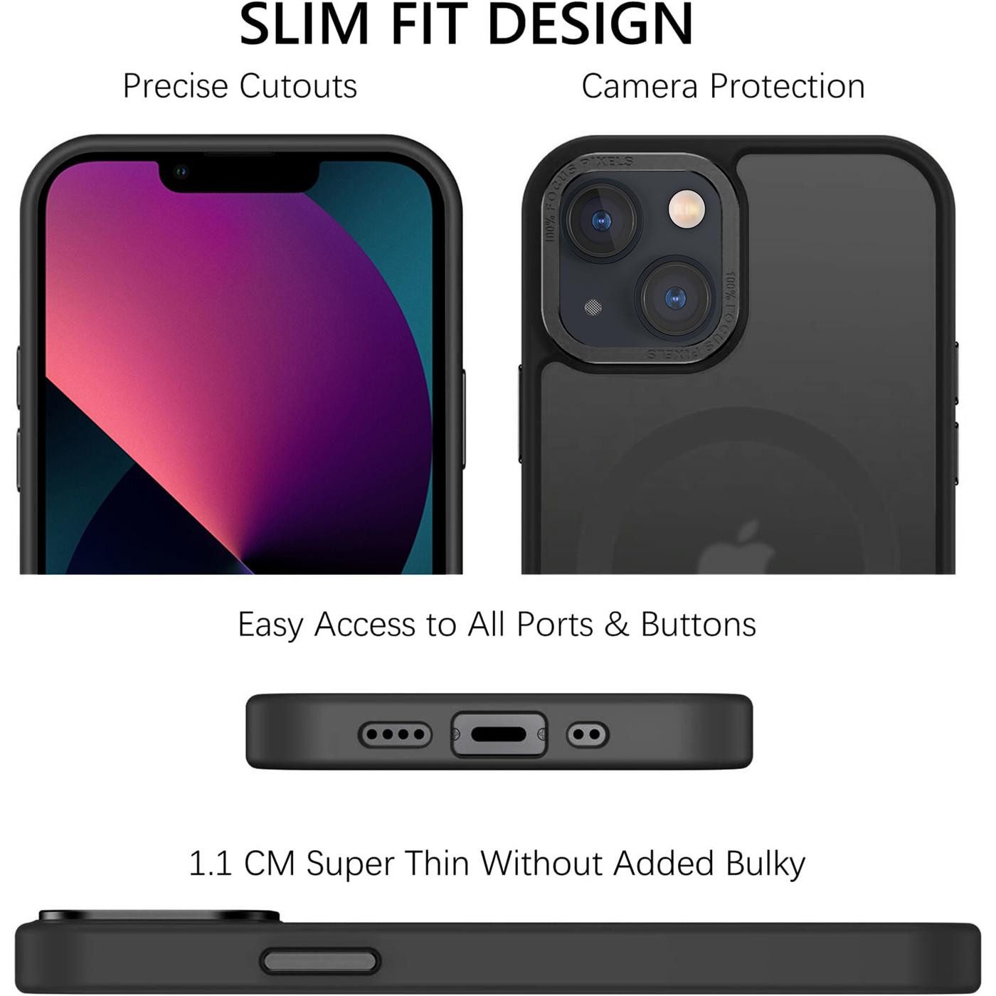 CoolGadget Handyhülle Magnet Hülle für iPhone 13 Schutzhülle mit Metall Kamerarahmen 6,1 Zoll, magnetisches Schutzcase Matt Stoßfest kompatibel mit Magsafe Zube – Bild 2 von 5