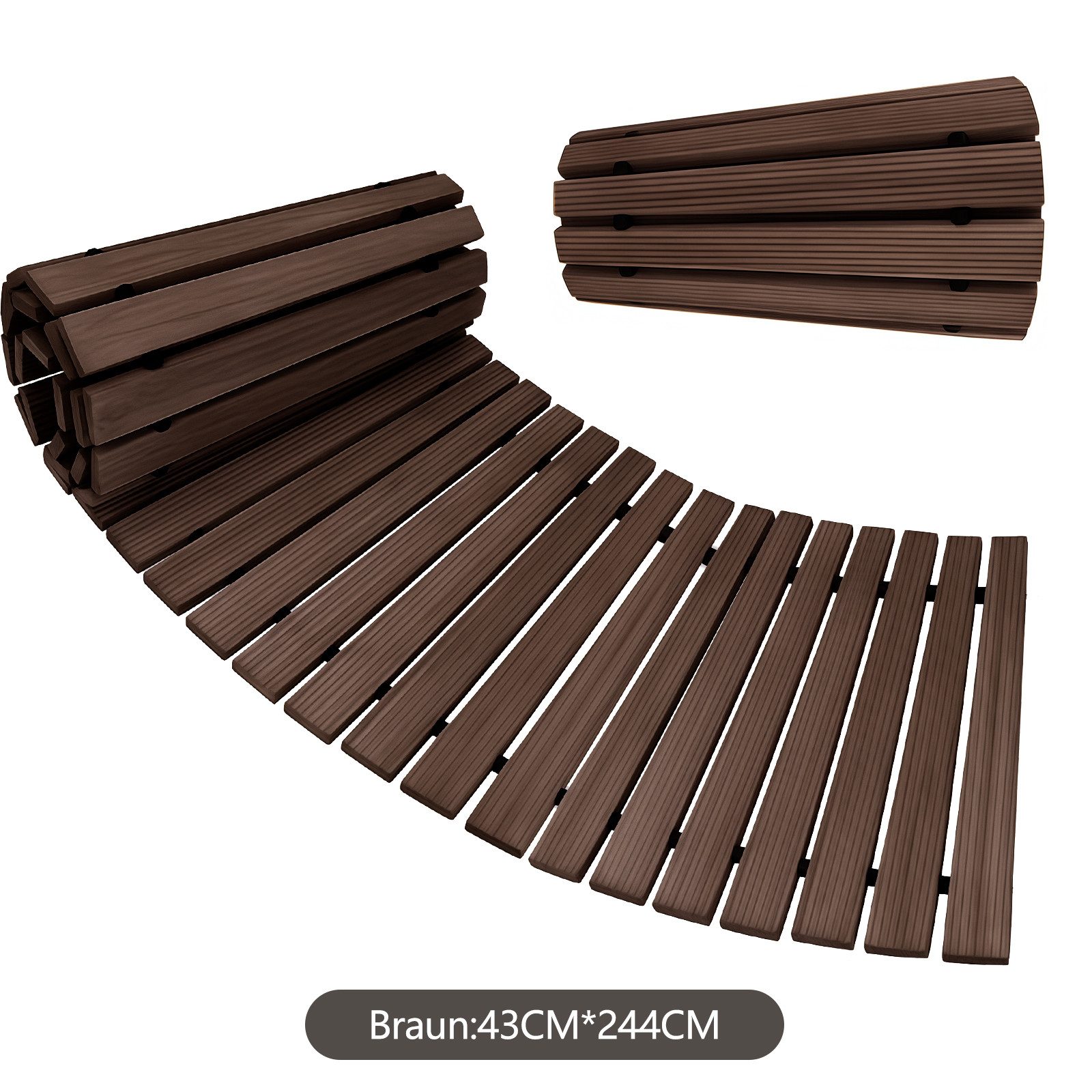 PFCTART Gartensteg Rollweg Holztritt Gartenweg Gehwegplatten Garten Holzfliesen Outdoor, 42.5x244 cm, Set, 1-St., Platzsparend aufrollbar, kein Zusammenbau nötig, leicht zu reinigen, Vielseitige Einfassung, deckt Schlamm & Sand ab, Oberfläche bemalbar