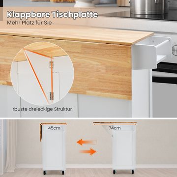 KOMFOTTEU Küchenwagen, mit Faltbarer Tischplatte, bewegliche Kücheninseln