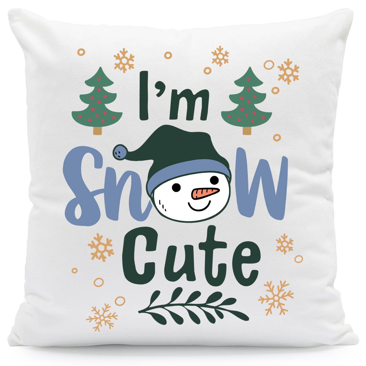 GRAVURZEILE Zierkissen mit Weihnachtsmotiv - I'm snow cute - Weihnachtsdeko, 40 x 40 cm - Waschbar bis 40 Grad - Mit Füllung