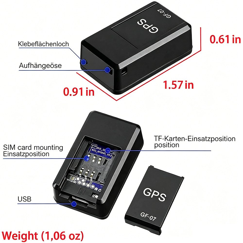ibettertec Mini GPS Tracker Tragbarer GPS Tracker, GPS Sender Echtzeitverfolgung GPS-Tracker