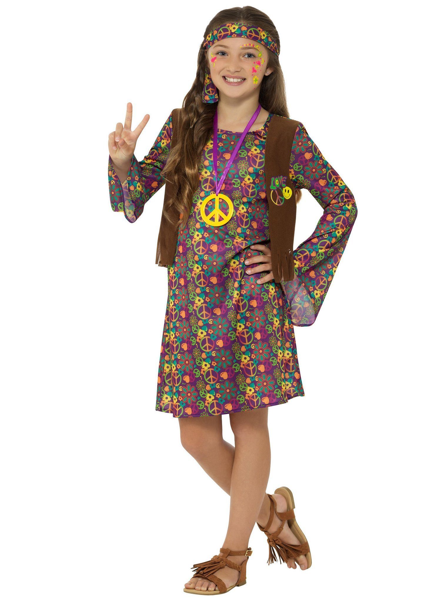 Smiffys Hippie-Kostüm Hippie, Peaciges Hippiekostüm ffür Kinder