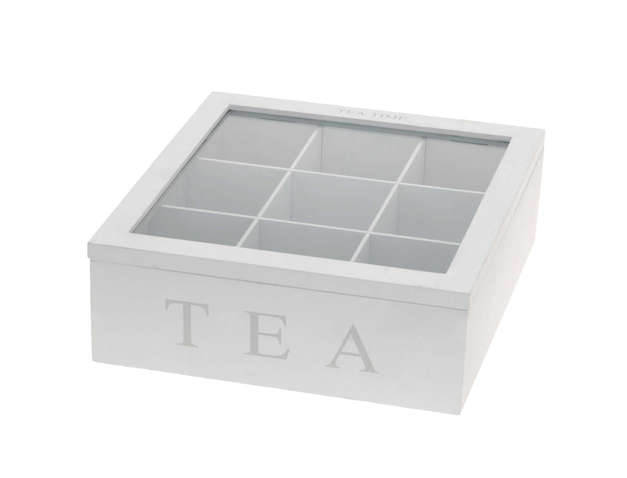 Spetebo Organizer Holz Teekiste mit Deckel und 9 Fächern - 22 x 22 cm (Packung, 1 tlg), Tee Aufbewahrungs Holzbox mit Sichtfenster – Bild 2 von 2