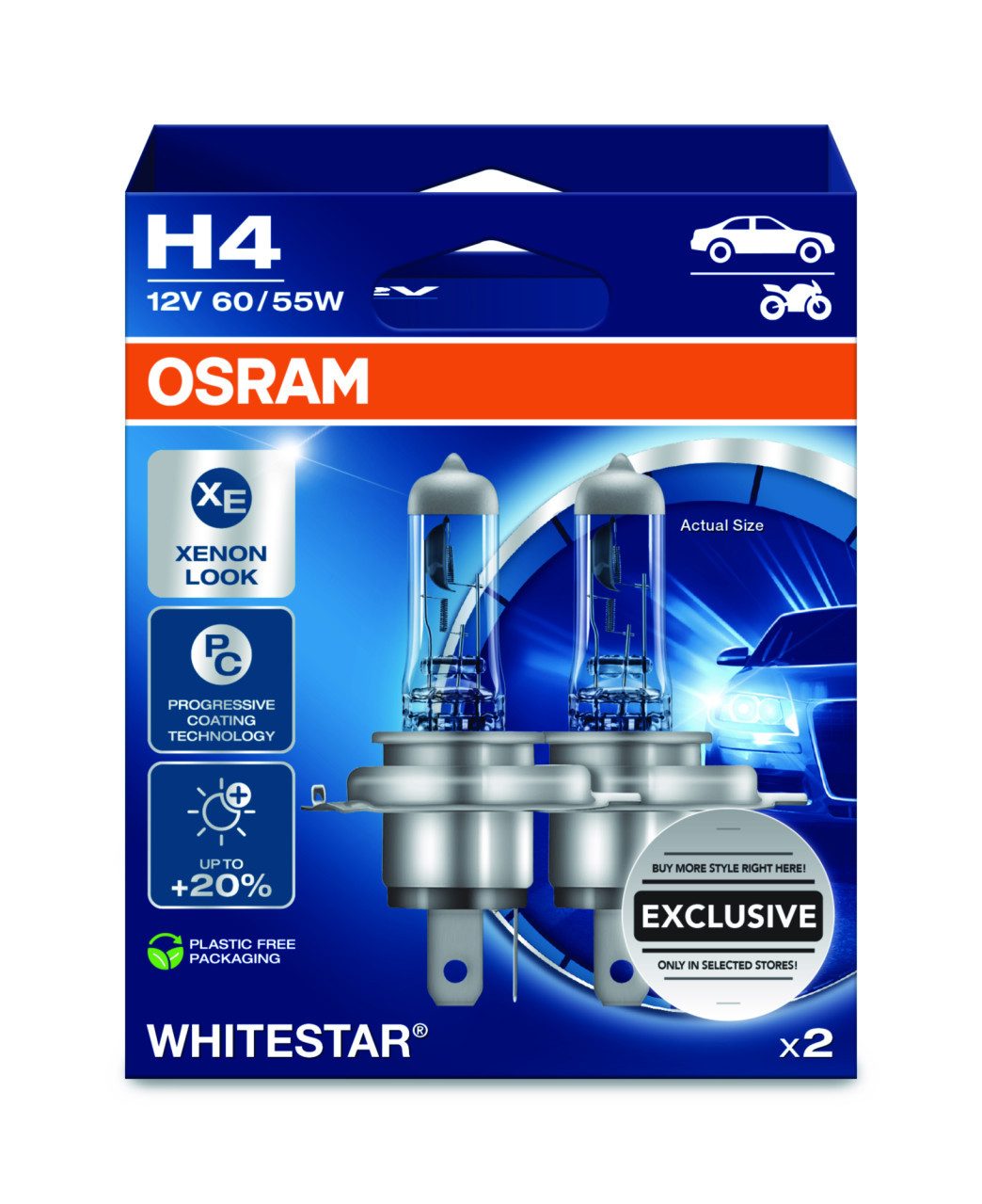 KFZ-Ersatzleuchte Osram Scheinwerferlampe H4 Whitestar 2.0 2 Stück