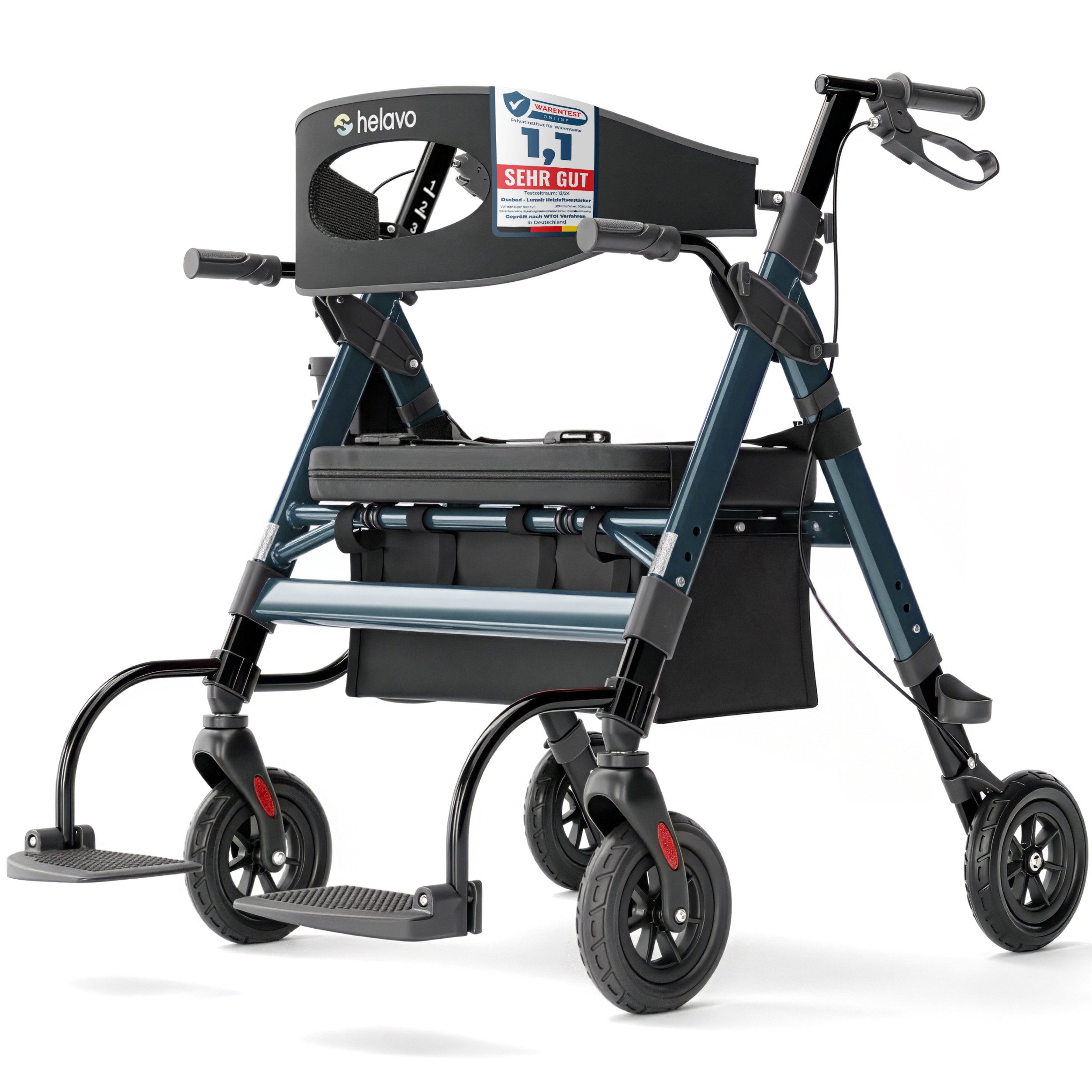 Helavo Rollator H1370, 2-in-1 mit Transportstuhl, XXL, bis 227 kg, faltbar, 8 Zoll