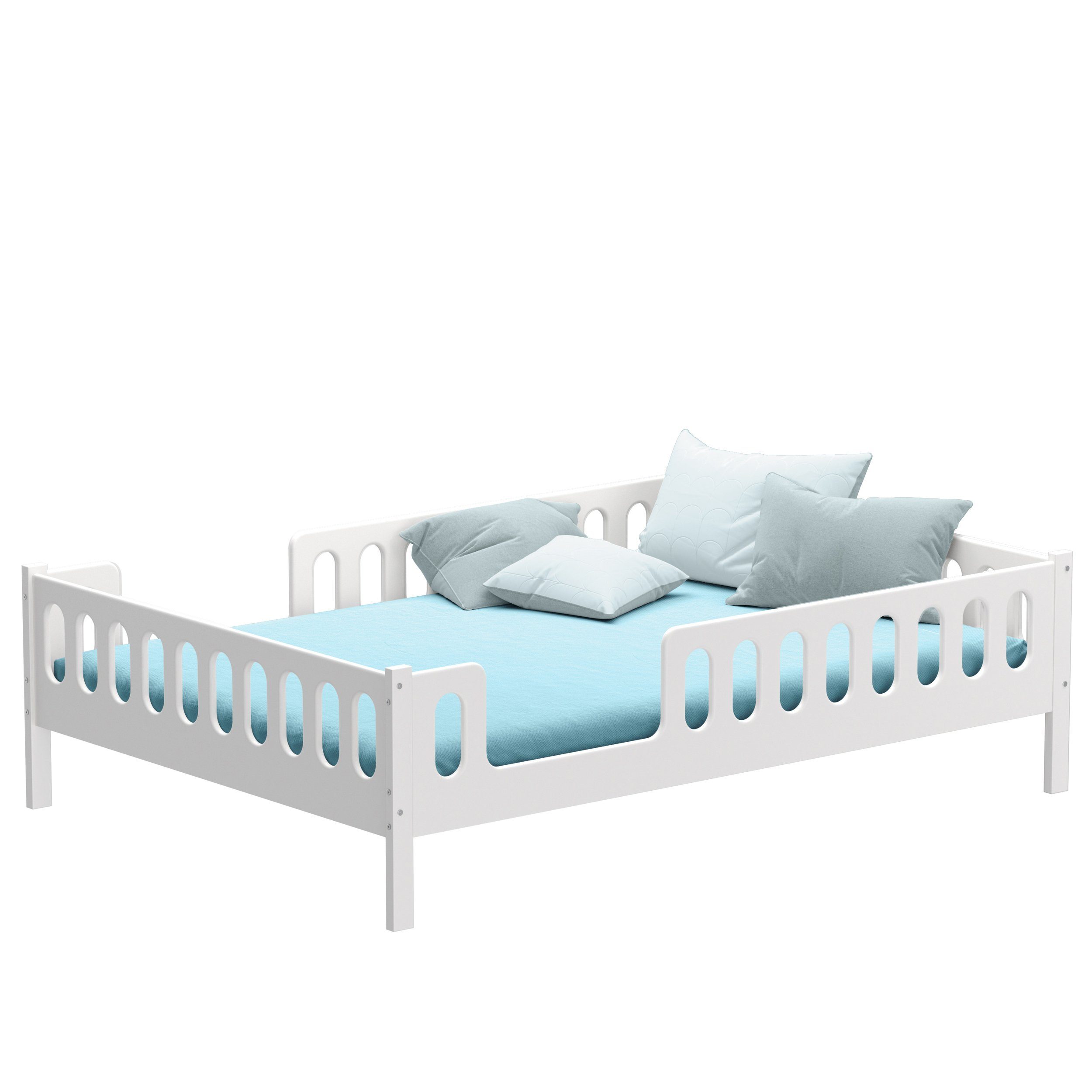 CADANI Kinderbett LARS 200x90 cm - Weiß (abnehmbarer Rausfallschutz), integ günstig online kaufen