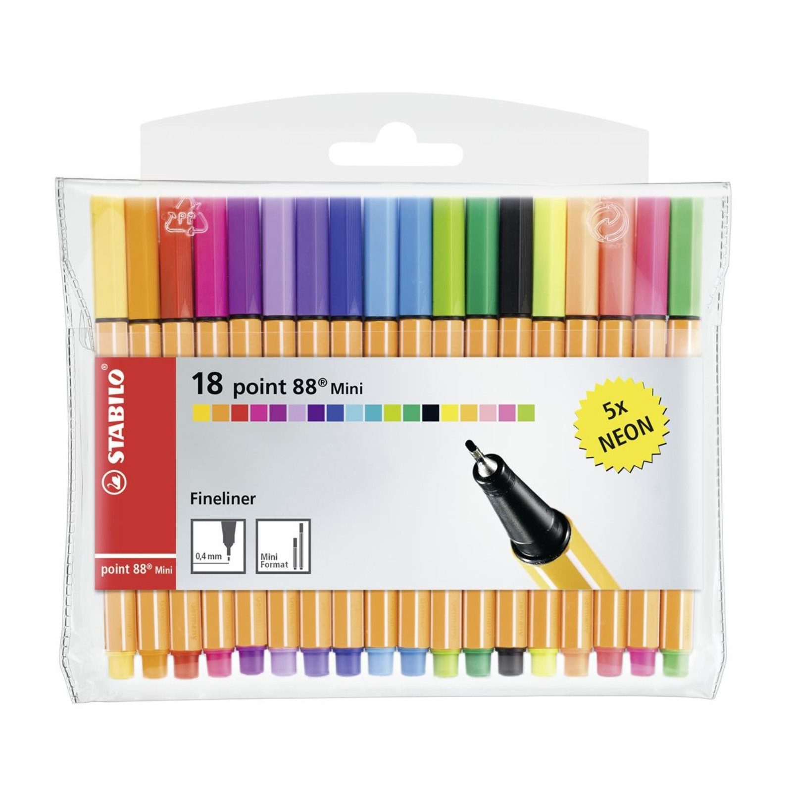 STABILO Fineliner STABILO point 88 Fineliner Mini - 0,4 mm - 18er Set - 13 Standardfarbe