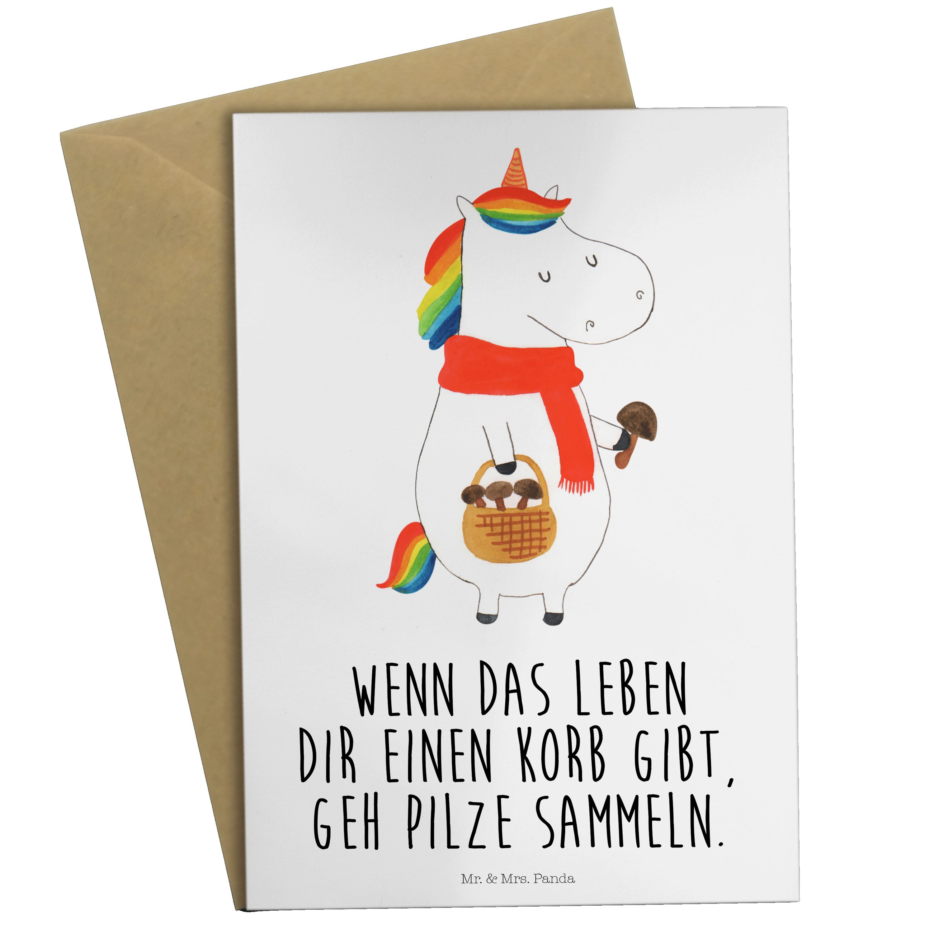 Mr. & Mrs. Panda Grußkarte Einhorn Pilz - Weiß - Geschenk, Pegasus, Glückwunschkarte, Karte, Kla