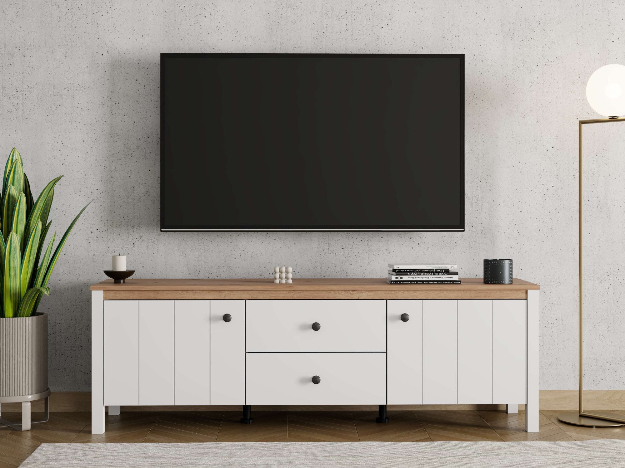 Home affaire Lowboard BEDFORD, TV-Board, TV-Kommode, TV-Schrank, TV-Möbel im Landhausstil, MDF-Profil, 2 Türen, 2 Schubladen und 2 Fächer …