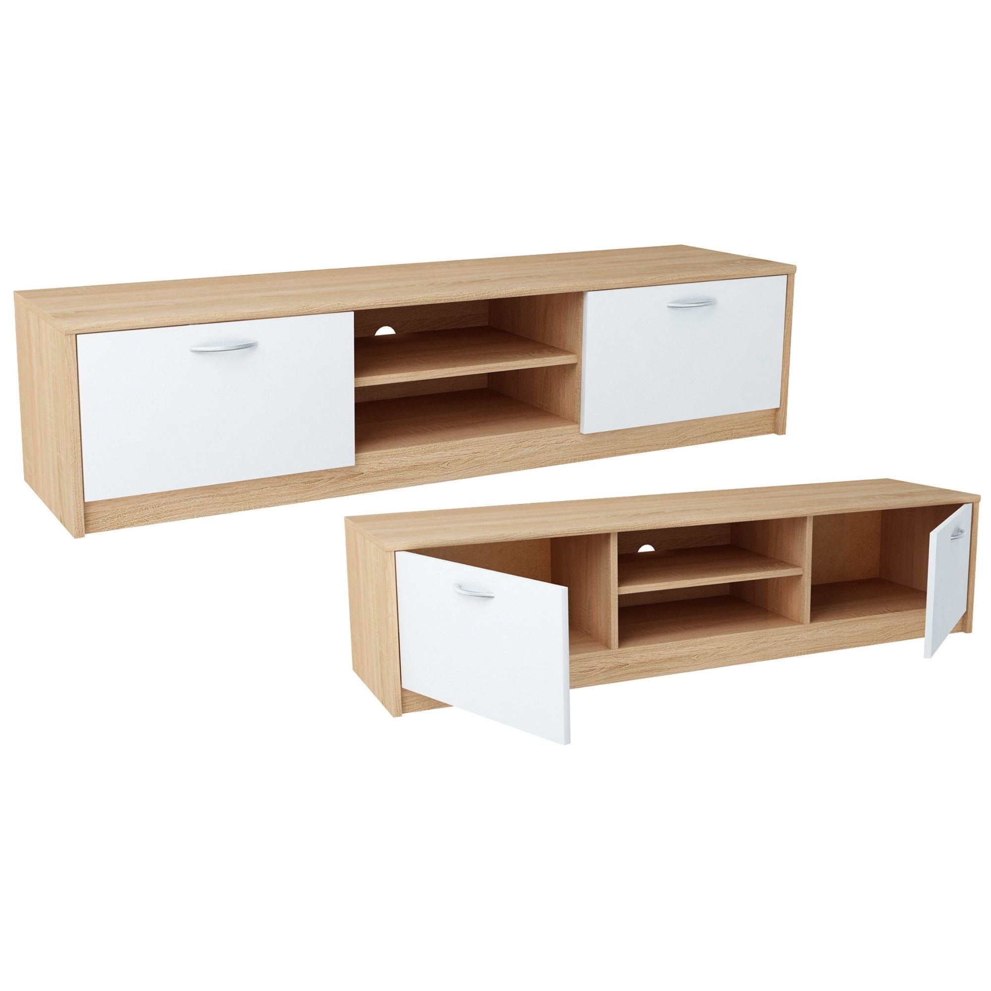 Home Collective TV-Schrank 160cm breit Lowboard mit matter Oberfläche Fernsehtisch (abgerundete Kante und Metall-Rollschienen Fernsehkommode) mit 2 Türen und 2  – Bild 5 von 5