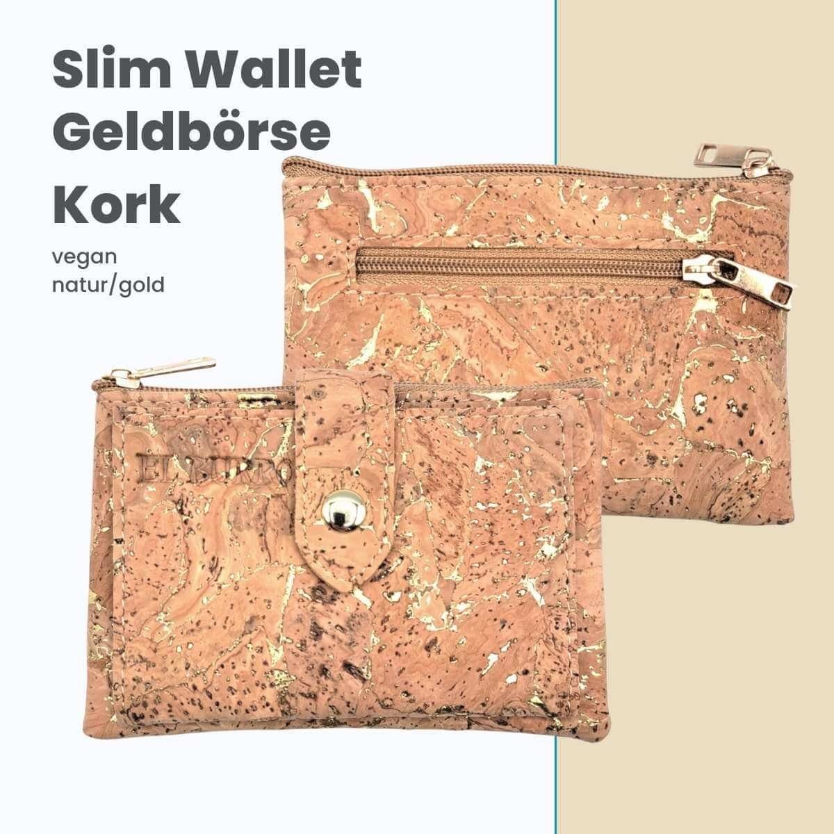 Korkleder cm, 9x13 Lederfrei, EL Geldbörse Vegan, BURRO Damen aus natur-gold Mini-Geldbeutel Kork,