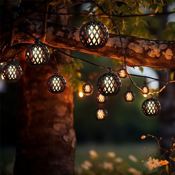 etc-shop LED Dekolicht, LED-Leuchtmittel fest verbaut, Warmweiß, Solarlichterkette Außenlampe Gartendeko 24x LED Kugel Flammeneffekt