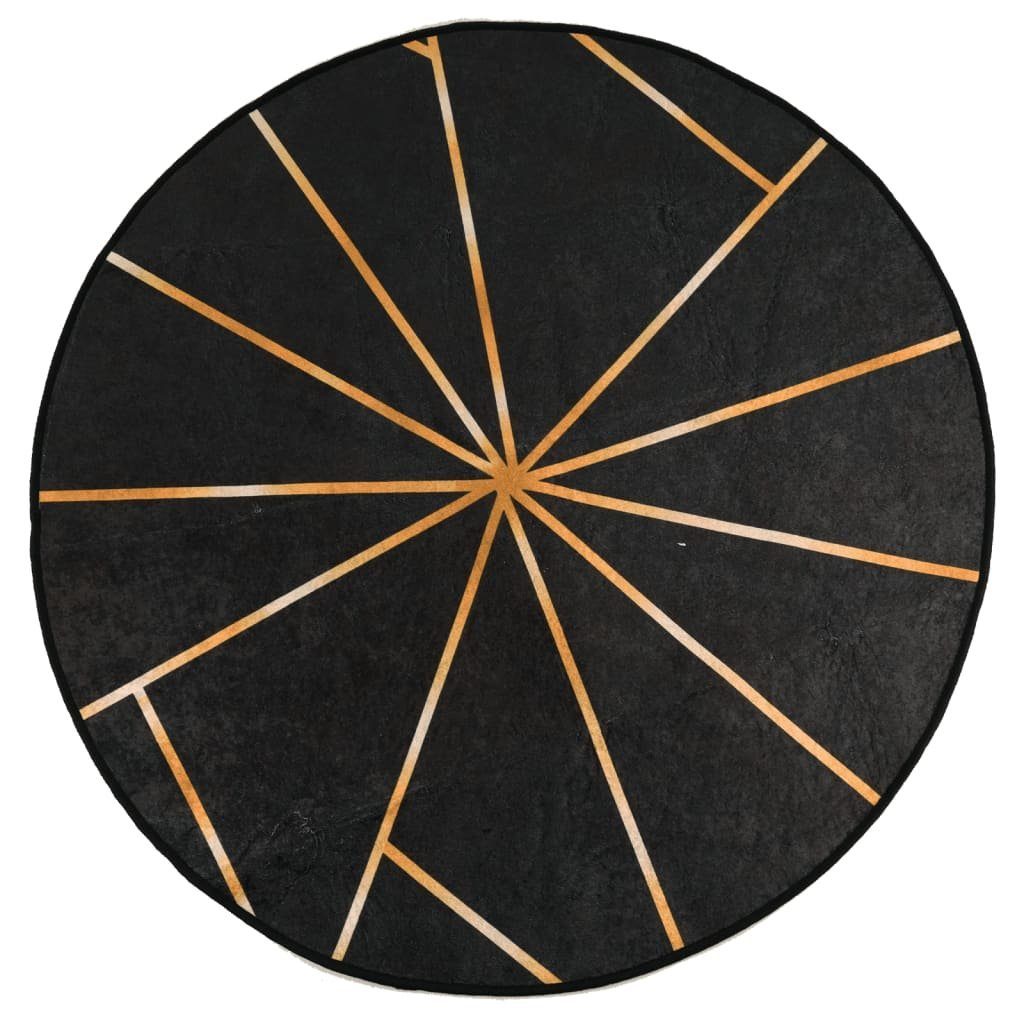 vidaXL Teppich Teppich Waschbar Schwarz und Golden Ø 120 cm Rutschfest, Höhe: 0 mm