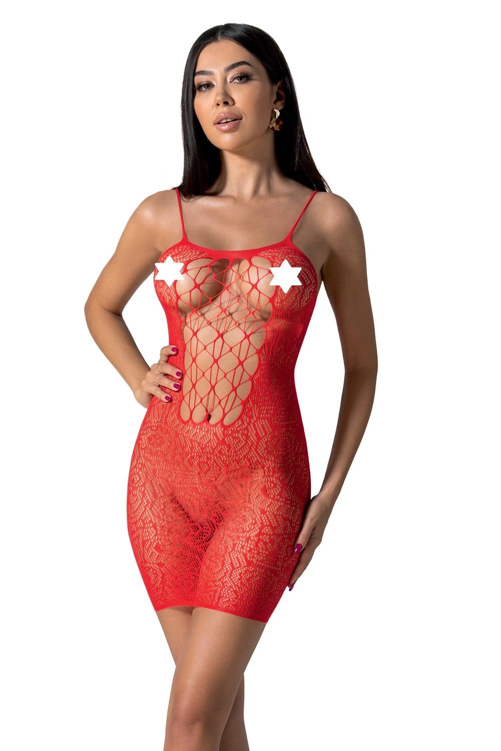 Passion Netzkleid Minikleid in rot Netzkleid transparent elastisch (1-tlg)