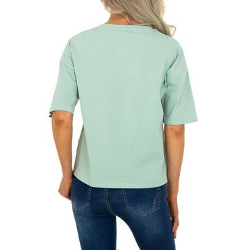 Ital-Design T-Shirt Damen Freizeit Print Stretch T-Shirt in Grün