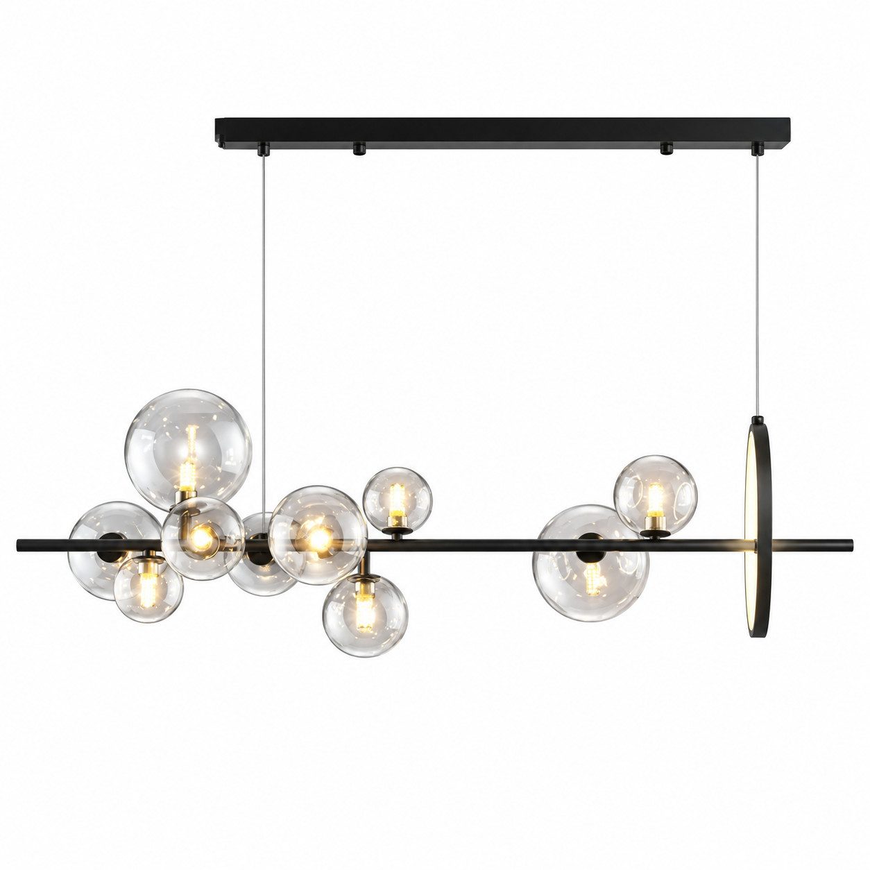 GOLDEN LED Kugelleuchte LED-Pendelleuchte 120 cm, 10 Glaskugeln und LED-Ring, schwarz