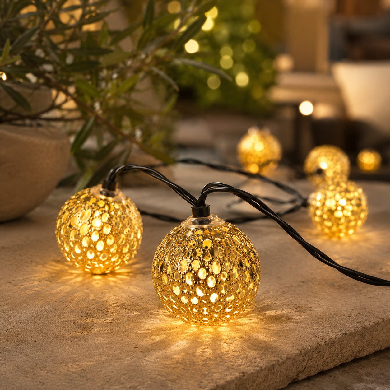 Fyrove LED Solarleuchte Outdoor Lichterkette LED Kugel-Lichterkette für Garten 5 M 20 Lampen, gartendek, solar lichterkette für außen, Warmweiß, Garten Led Lamp – Bild 3 von 5