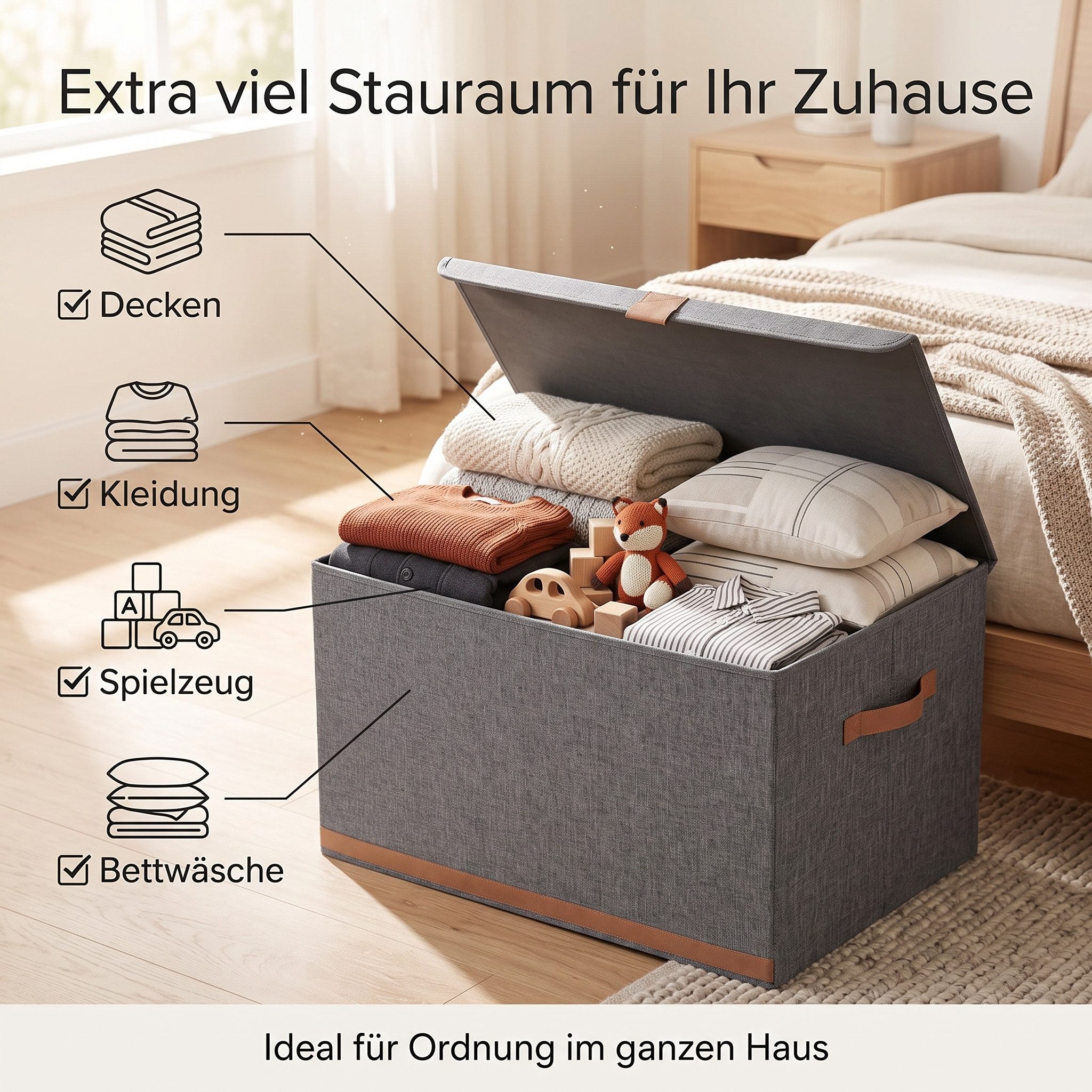 hausleben Aufbewahrungsbox Faltbar mit Deckel & Griff, Verstärkt mit Holz