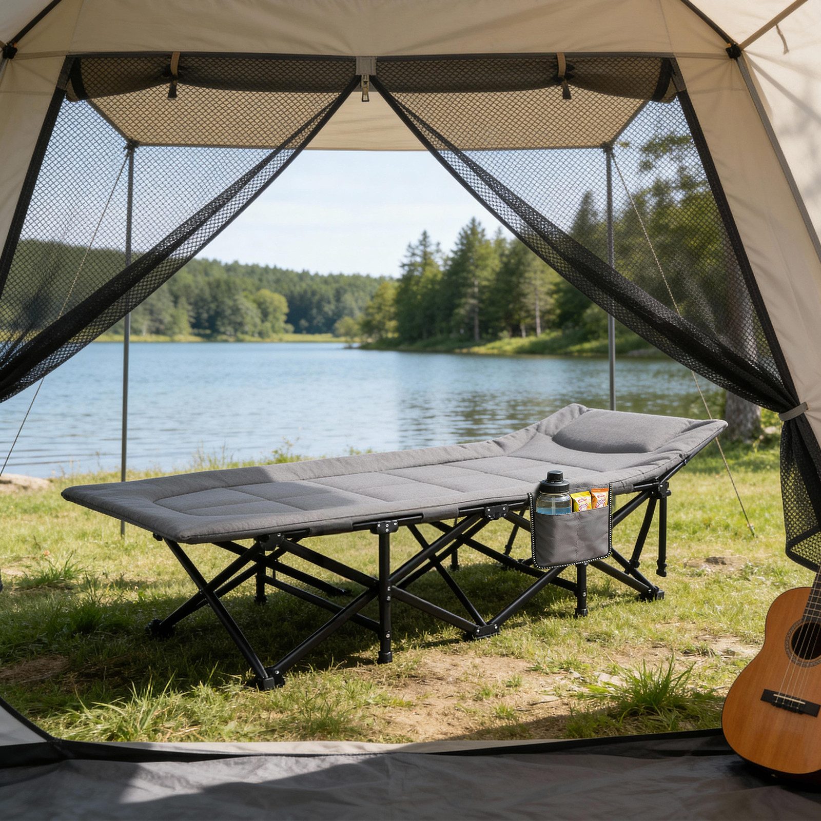 Sekey Feldbett Campingbett Klappbar Campingliege mit Matratze Klappbett bis 200 kg Gästebett faltbar für Indoor, Outdoor, Strand, Garten und Reise