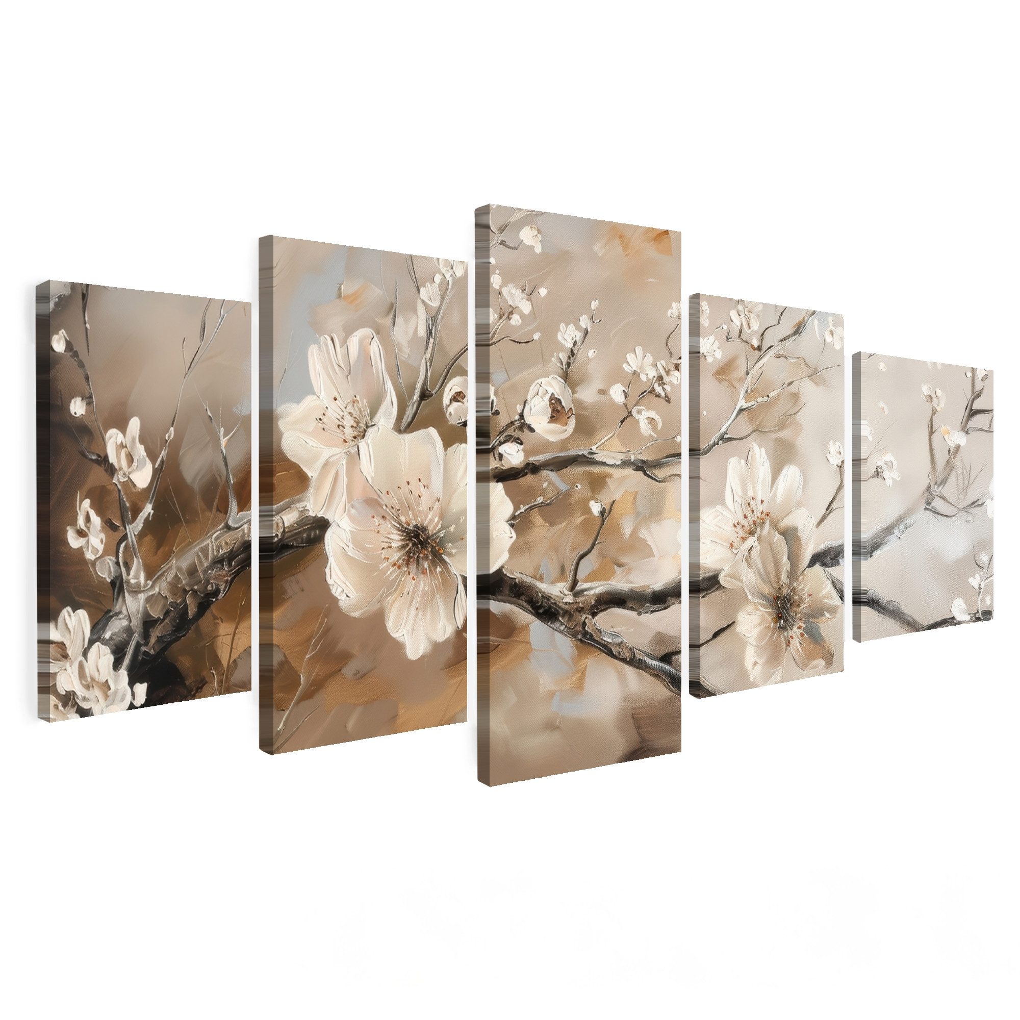 MuchoWow Leinwandbild Blüte - Beige - Abstrakt - Blumen, Fotodruck (5 St), günstig online kaufen