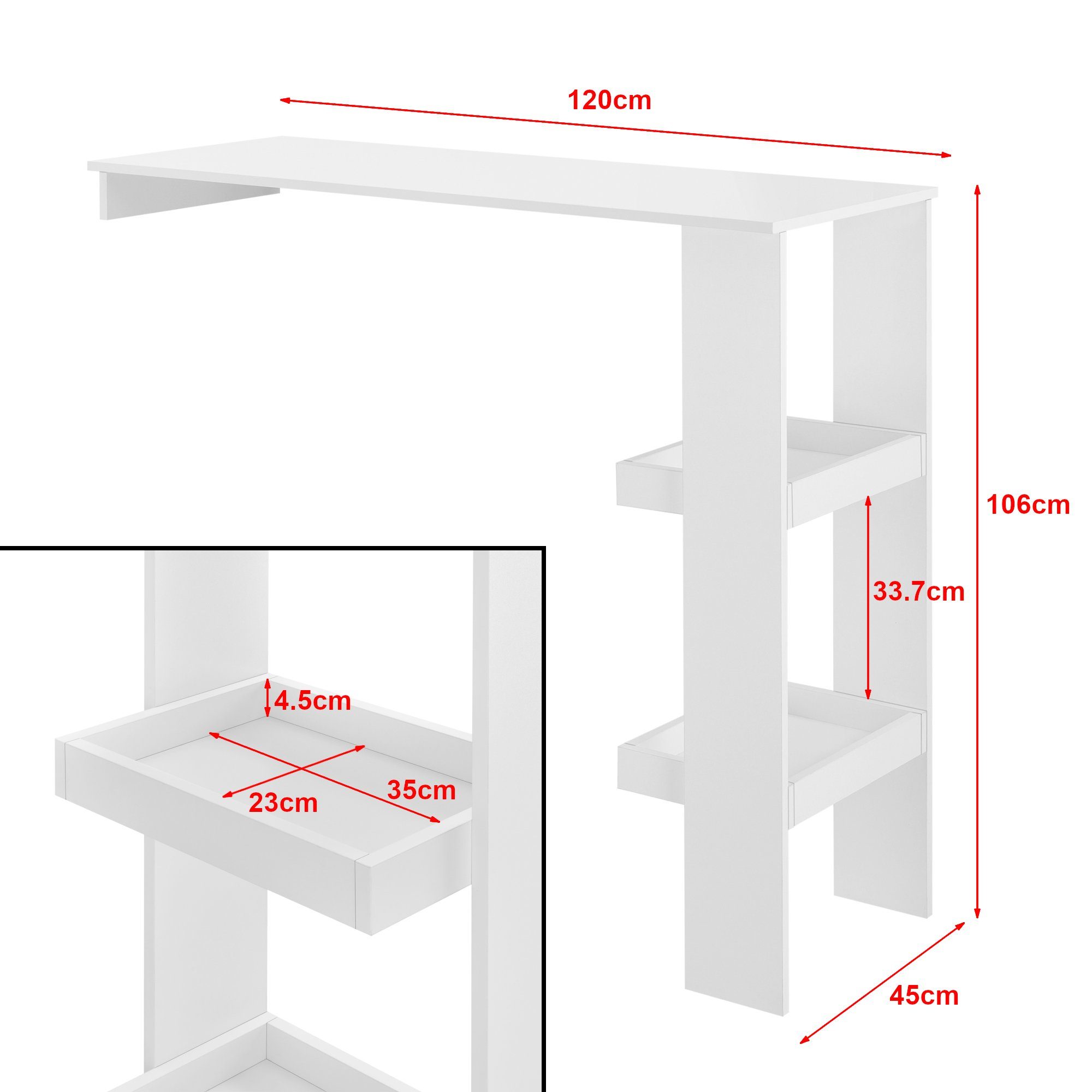 en.casa Bartisch, Sölvesborg Stehtisch 120x45x106cm Weiß günstig online kaufen