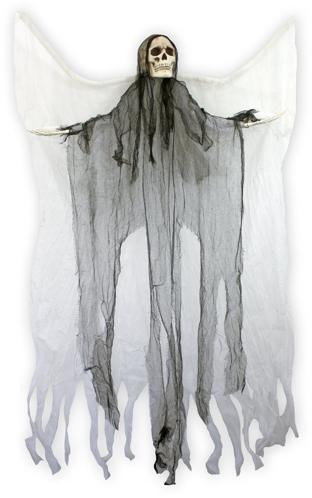 Das Kostümland Dekofigur Halloween Todesengel mit Flügeln und Totenkopf -  180 cm - Gruselige Skelett Geister Party Dekoration