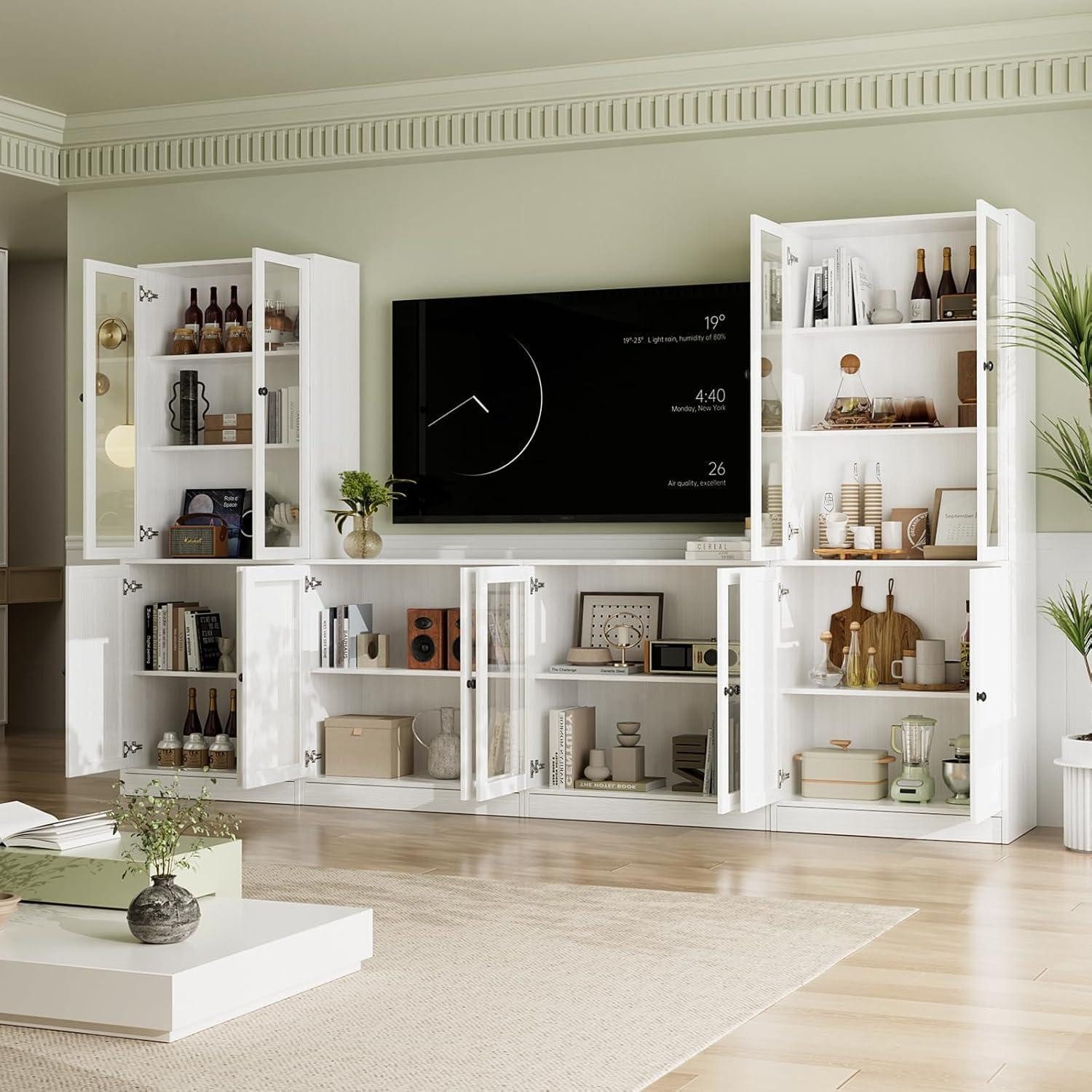 LuxusKollektion TV-Schrank Fernsehschrank Bücherregale 70 Zoll 280cm Glastüren Weiß