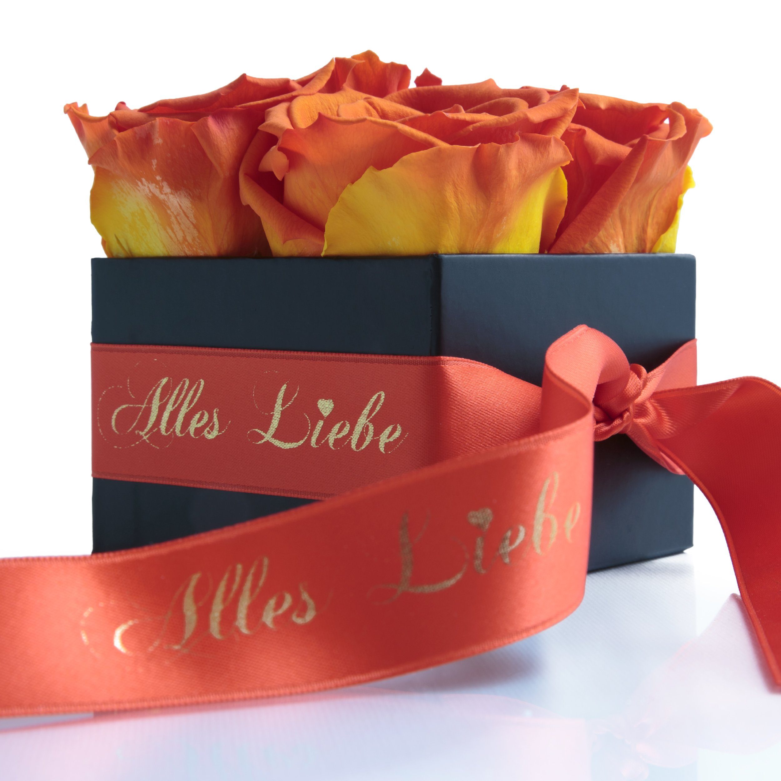 Kunstblumenstrauß Alles Liebe Rosenbox Infinity Rosen echte konservierte Blumen Rose, ROSEMARIE SCHULZ Heidelberg, Höhe 8,5 cm, Muttertag Geschenk Orange