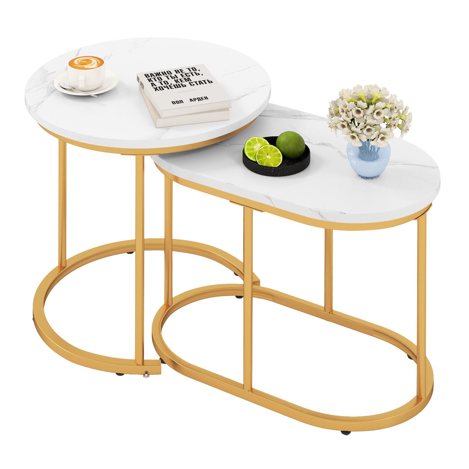 COSTWAY Couchtisch (2er Set), rund, Marmor, günstig online kaufen