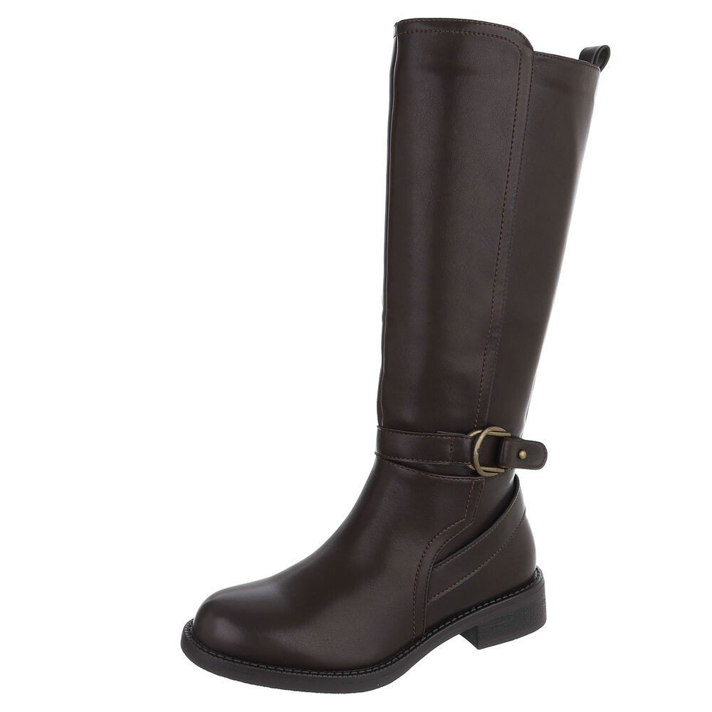 Ital-Design Damenstiefel mit Schaft und Riemendetail Stiefel (92269220) Blockabsatz Flache Stiefel in Braun