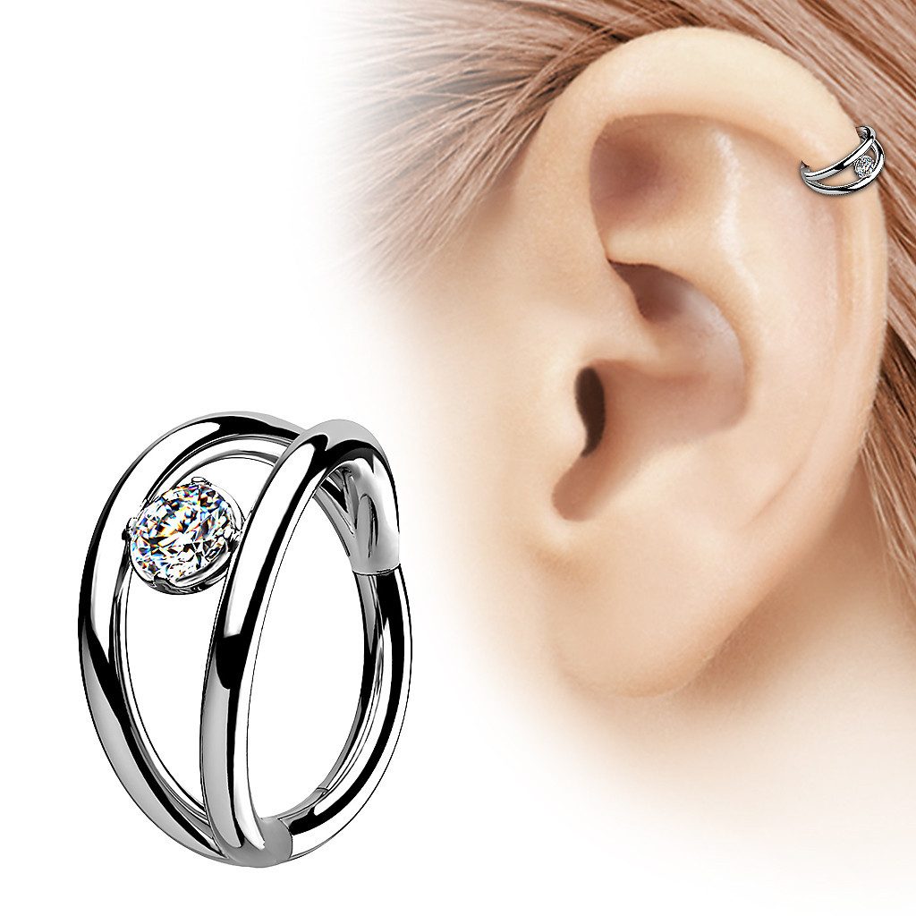 Taffstyle Nasenpiercing Doppel Ring Septum Piercing Scharnier Kristall Silb günstig online kaufen