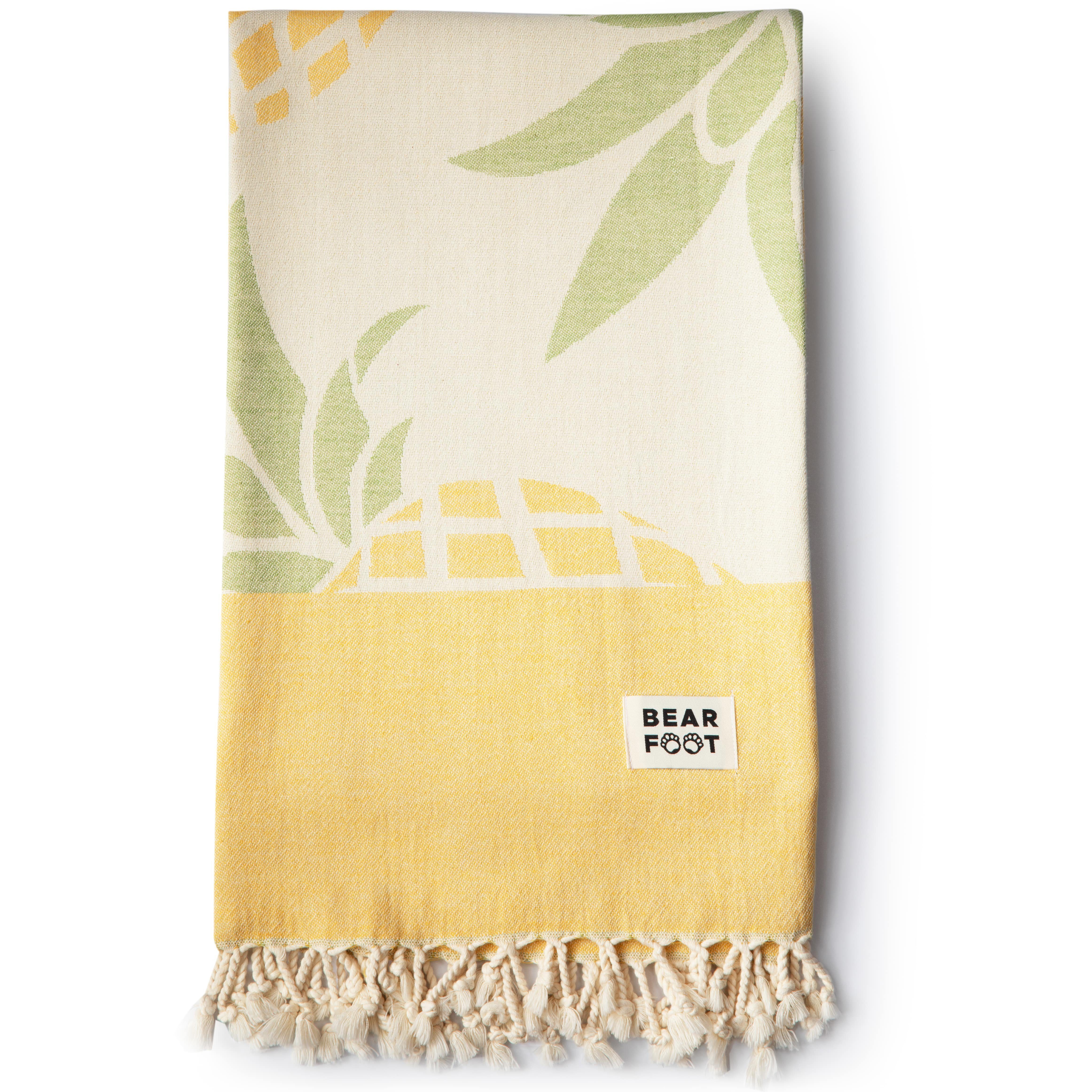 Hamamtuch, Yellow 180x90cm, Baumwolle Strandtuch Handtuch Saunatuch Handtuch Badetuch BEARFOOT Pineapple