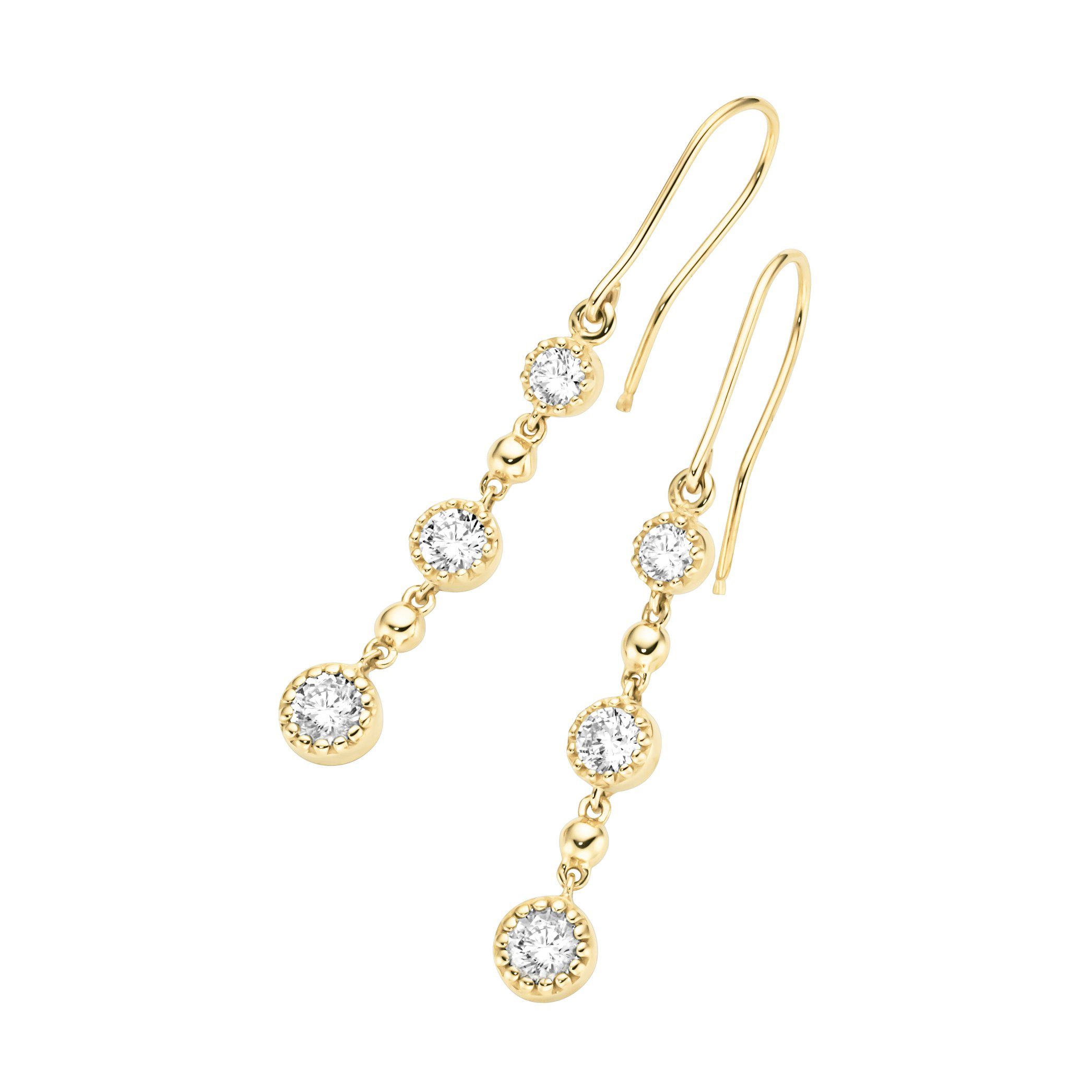 Luigi Merano Paar Ohrhaken mit Zirkonia in verschiedenen Größen & Kugeln, Gold 375