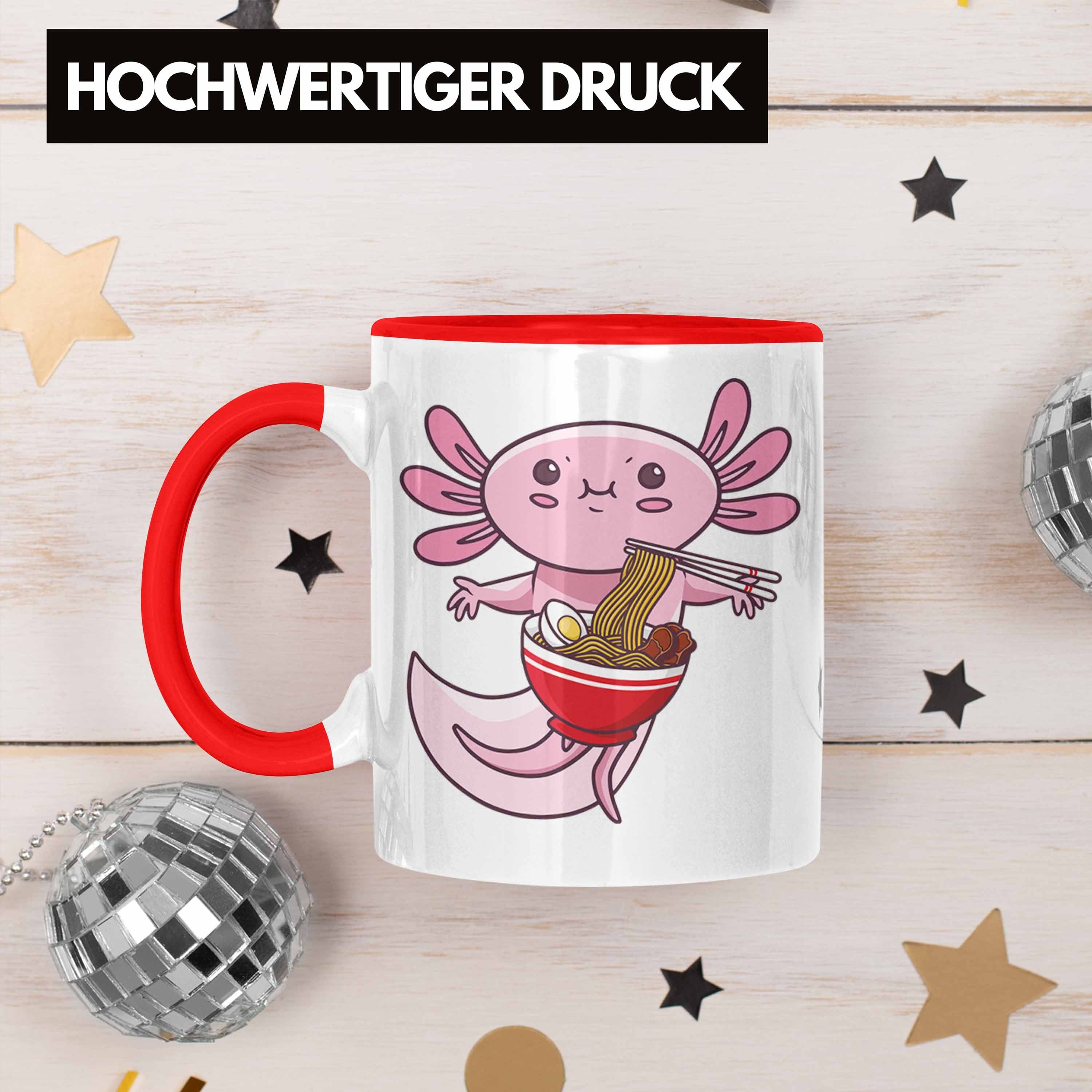 Trendation Tasse Trendation - Axolotl Tiere Grafik Geschenk Lustig Schwanzlurch Lustig Tasse Geschenkidee Ramen Rot