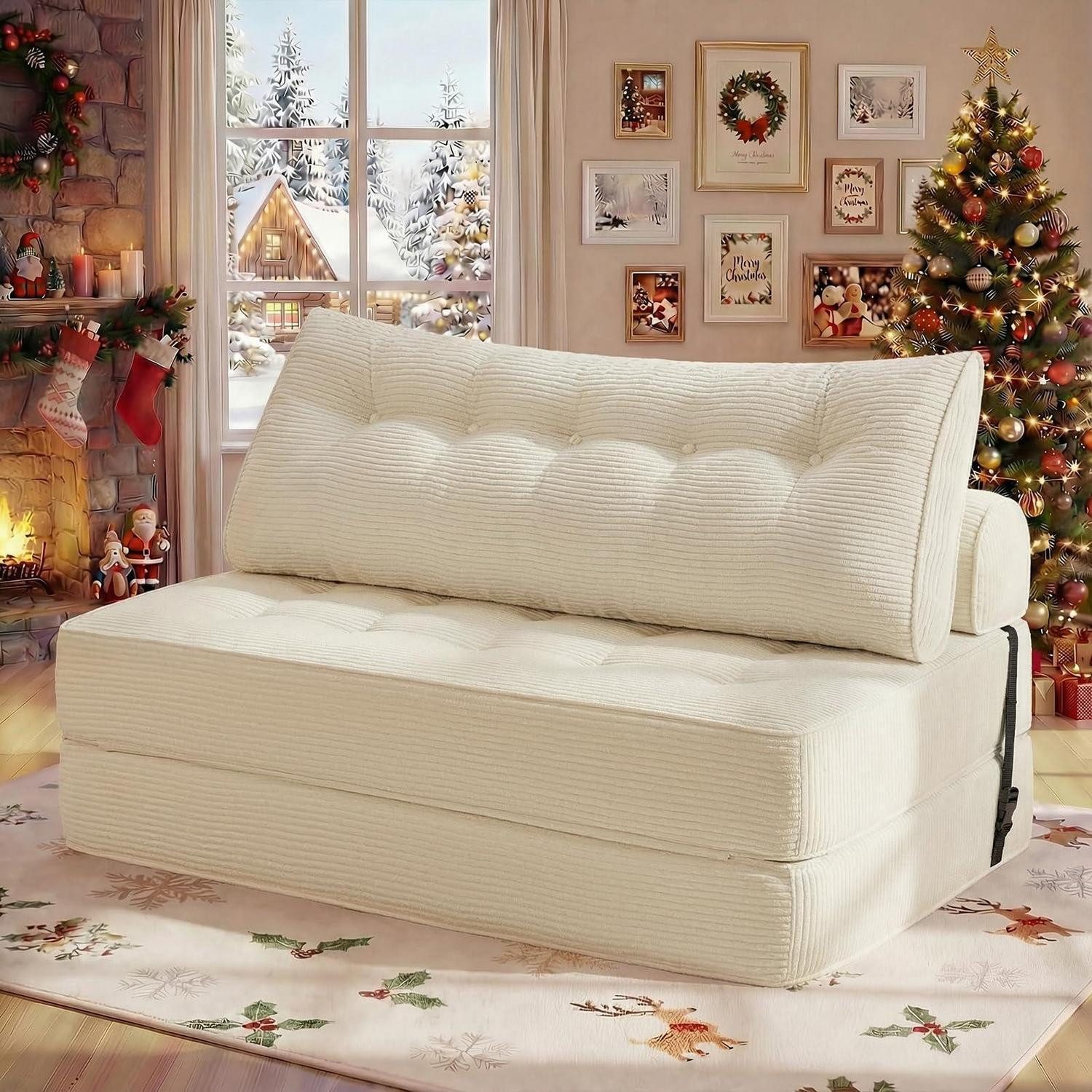 Schlafsofa Schlafsofa Sofabett Schlafsessel 3in1 Sitzsack 130 x 80 cm Beige